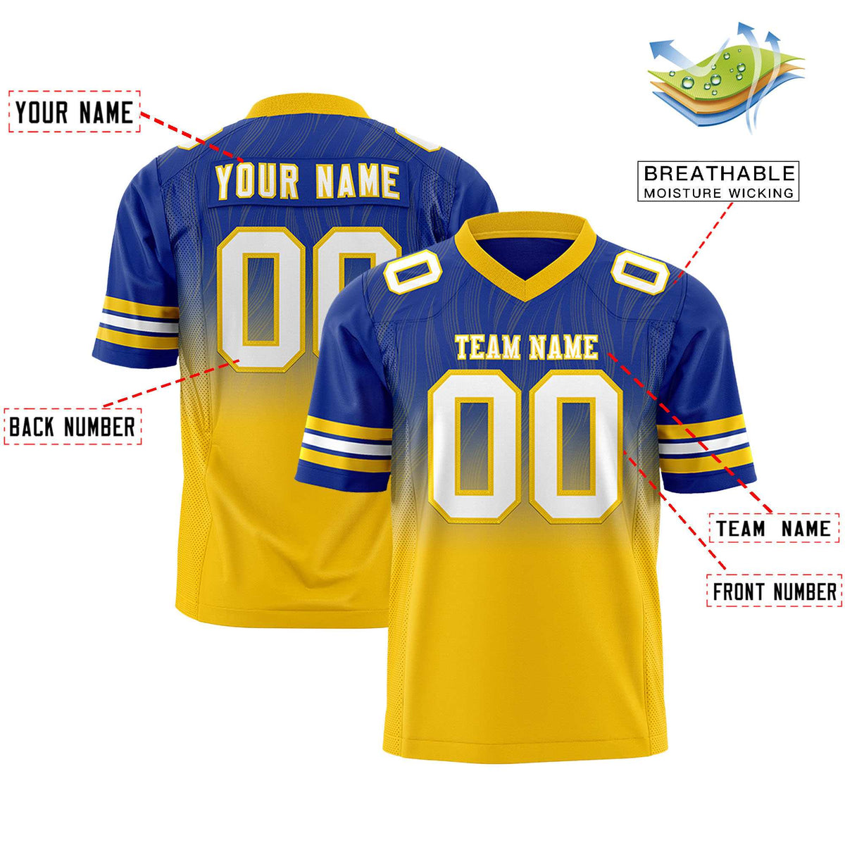 Custom Royal and Gold Gradient Fashion Outdoor Authentic Football Jersey