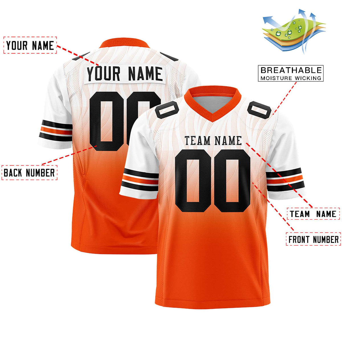 Custom White and Orange Gradient Fashion Outdoor Authentic Football Jersey