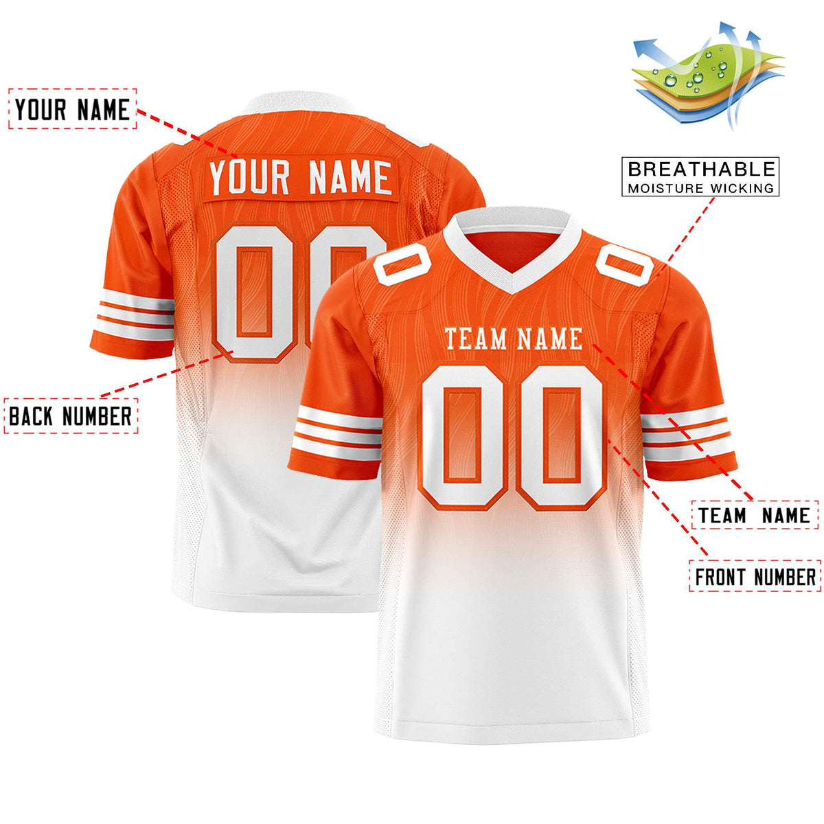 Custom Orange and White Gradient Fashion Outdoor Authentic Football Jersey