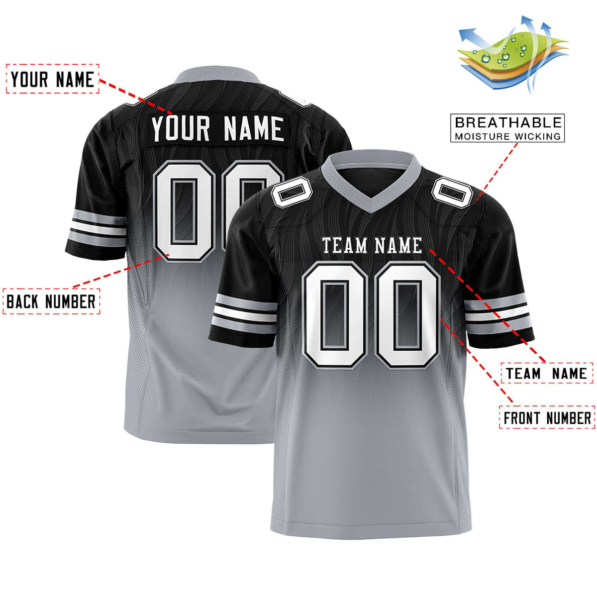 Custom Black and Gray Gradient Fashion Outdoor Authentic Football Jersey