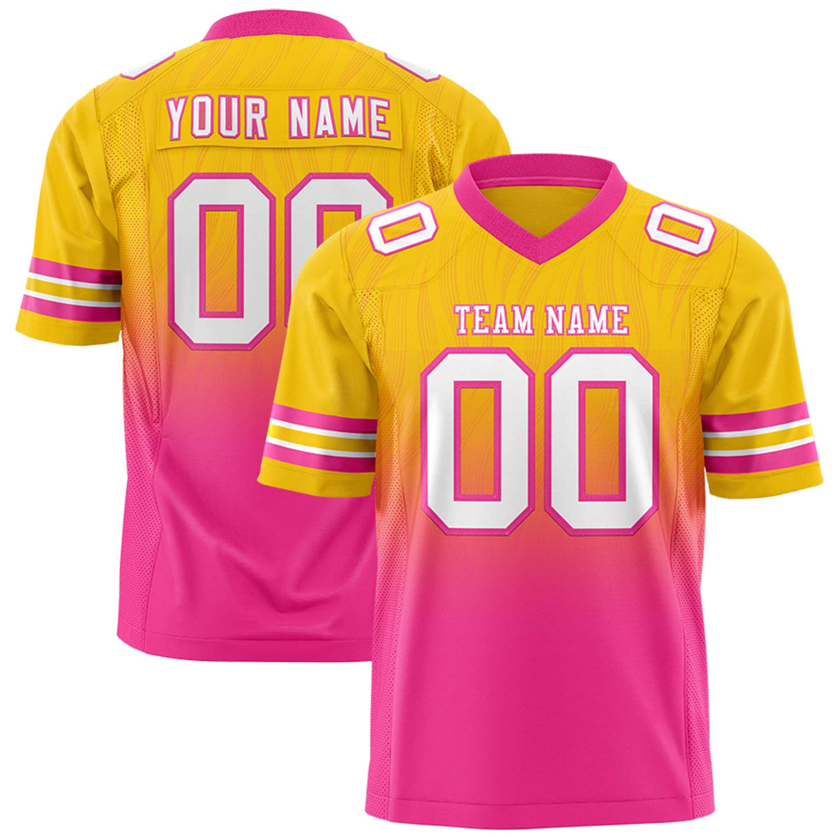Custom Gold and Pink Gradient Fashion Outdoor Authentic Football Jersey