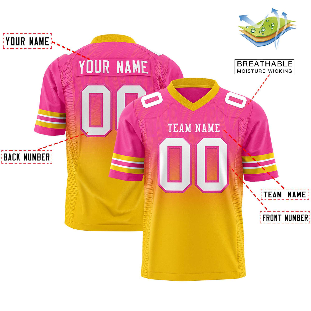 Custom Pink and Gold Gradient Fashion Outdoor Authentic Football Jersey