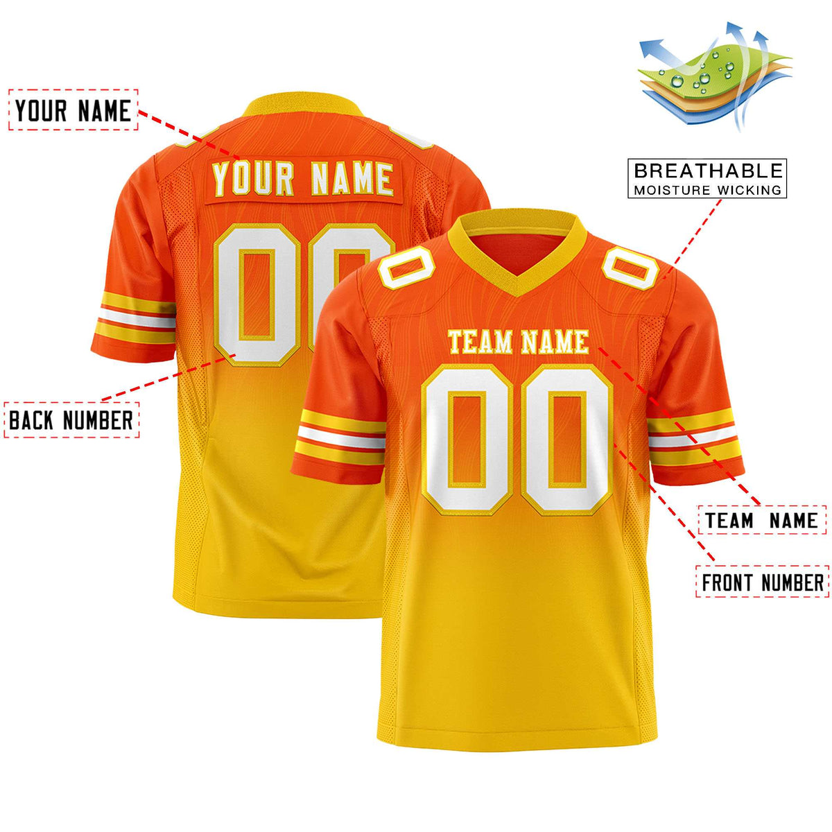 Custom Orange and Gold Gradient Fashion Outdoor Authentic Football Jersey