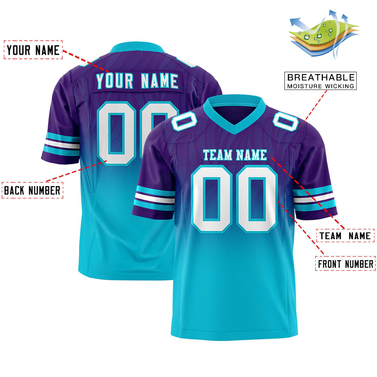 Custom Purple and Sky Blue Gradient Fashion Outdoor Authentic Football Jersey