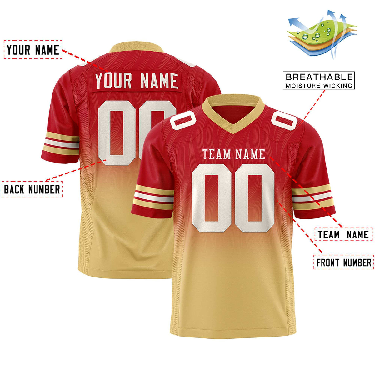 Custom Red and Khaki Gradient Fashion Outdoor Authentic Football Jersey