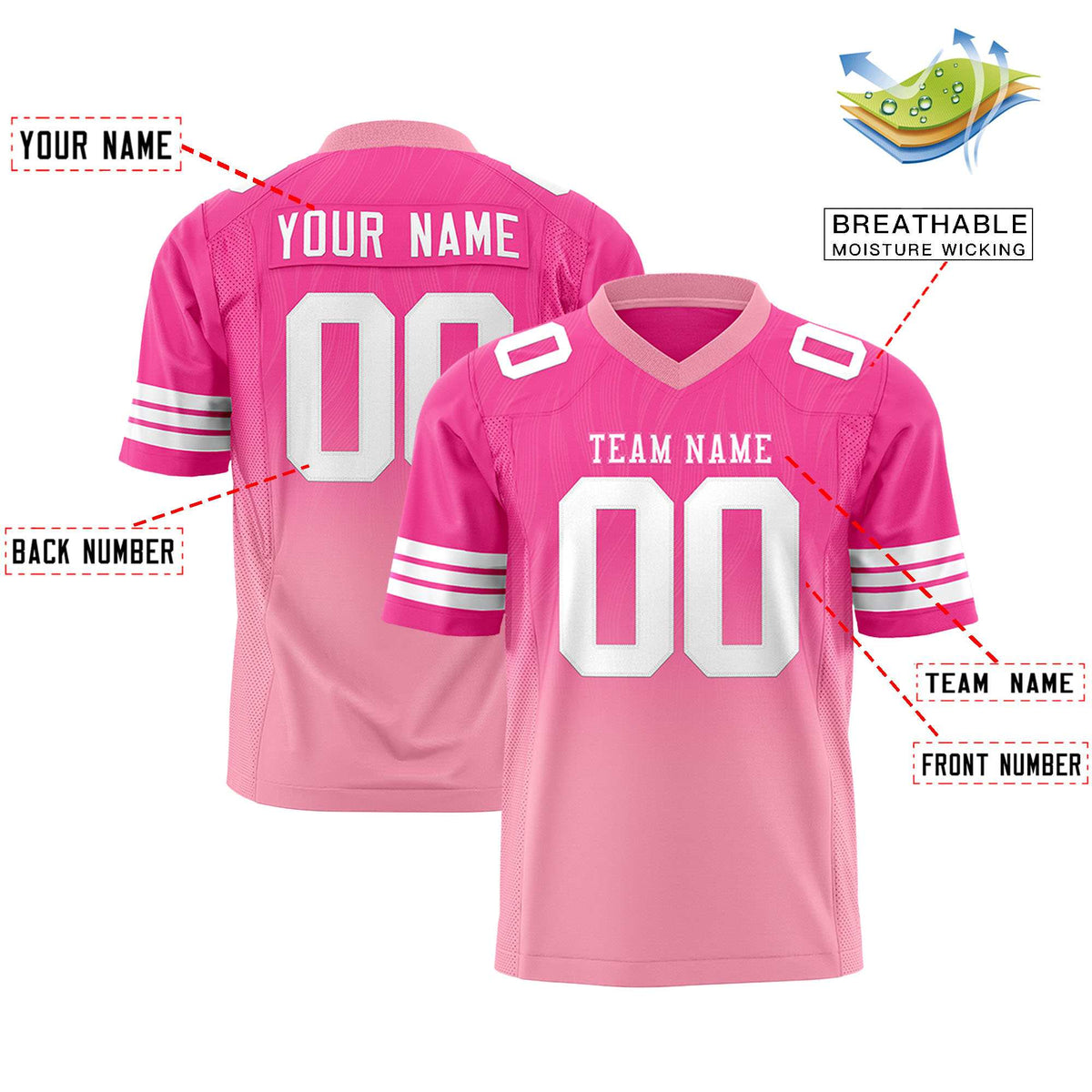 Custom Pink and Light Pink Gradient Fashion Outdoor Authentic Football Jersey