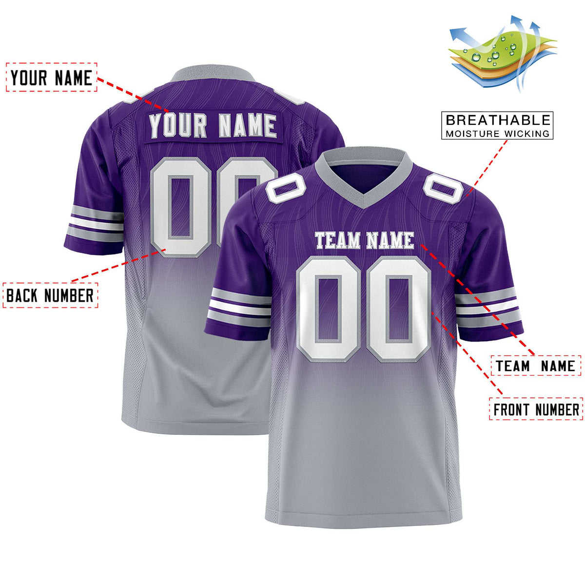 Custom Purple and Gray Gradient Fashion Outdoor Authentic Football Jersey