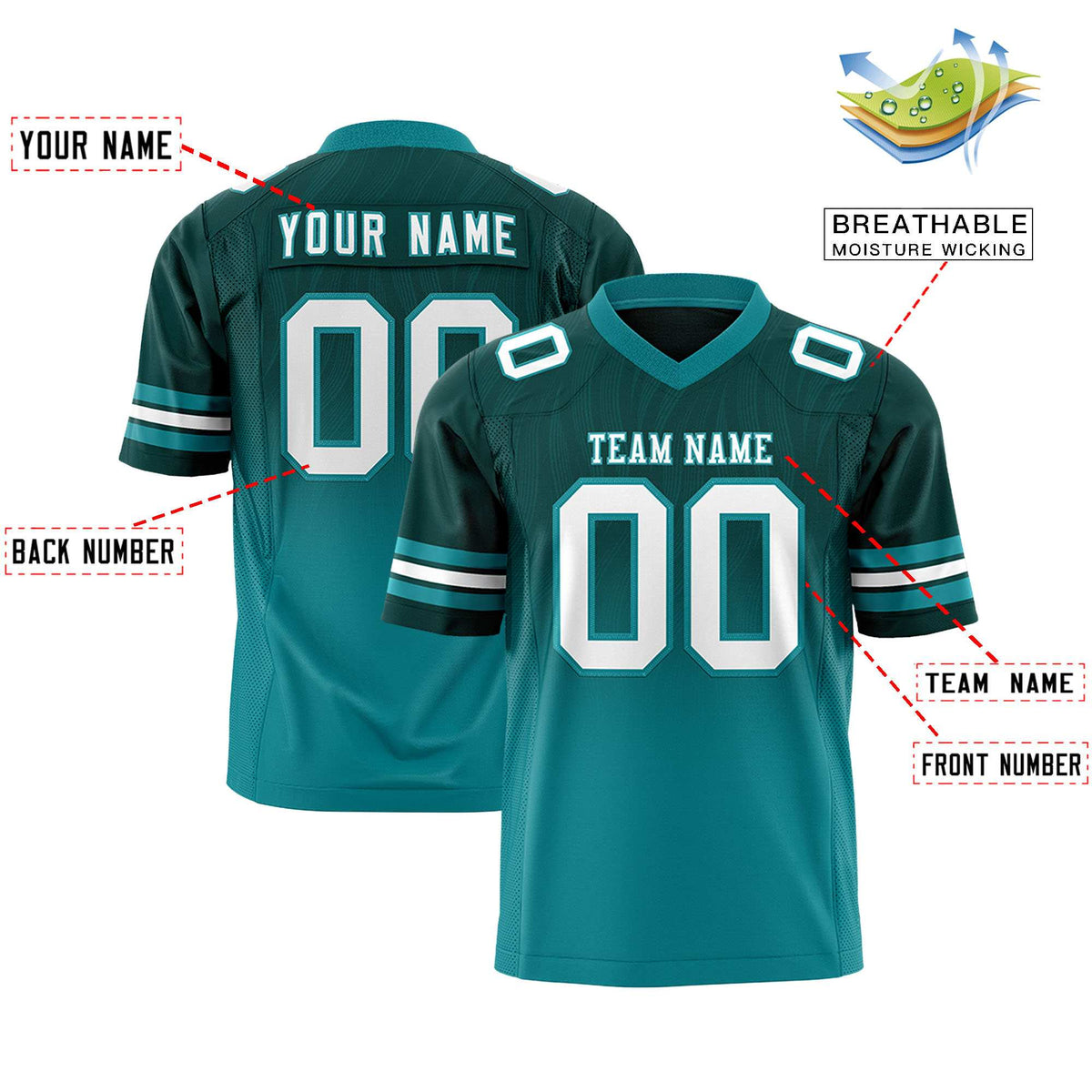 Custom Midnight Green and Aqua Gradient Fashion Outdoor Authentic Football Jersey