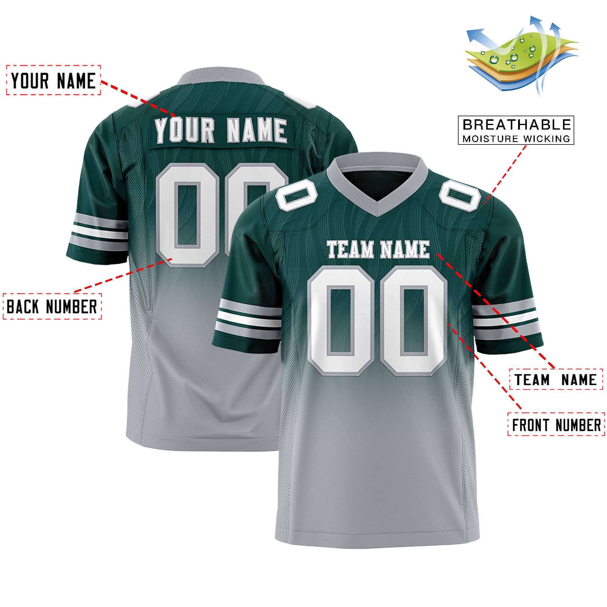 Custom Midnight Green and Gray Gradient Fashion Outdoor Authentic Football Jersey