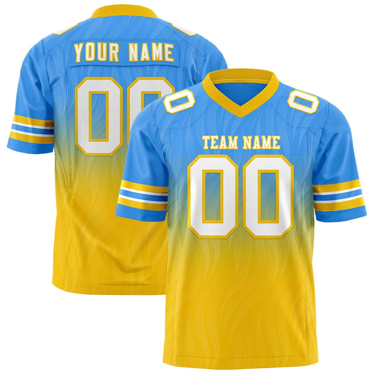 Custom Powder Blue and Gold Gradient Fashion Outdoor Authentic Football Jersey