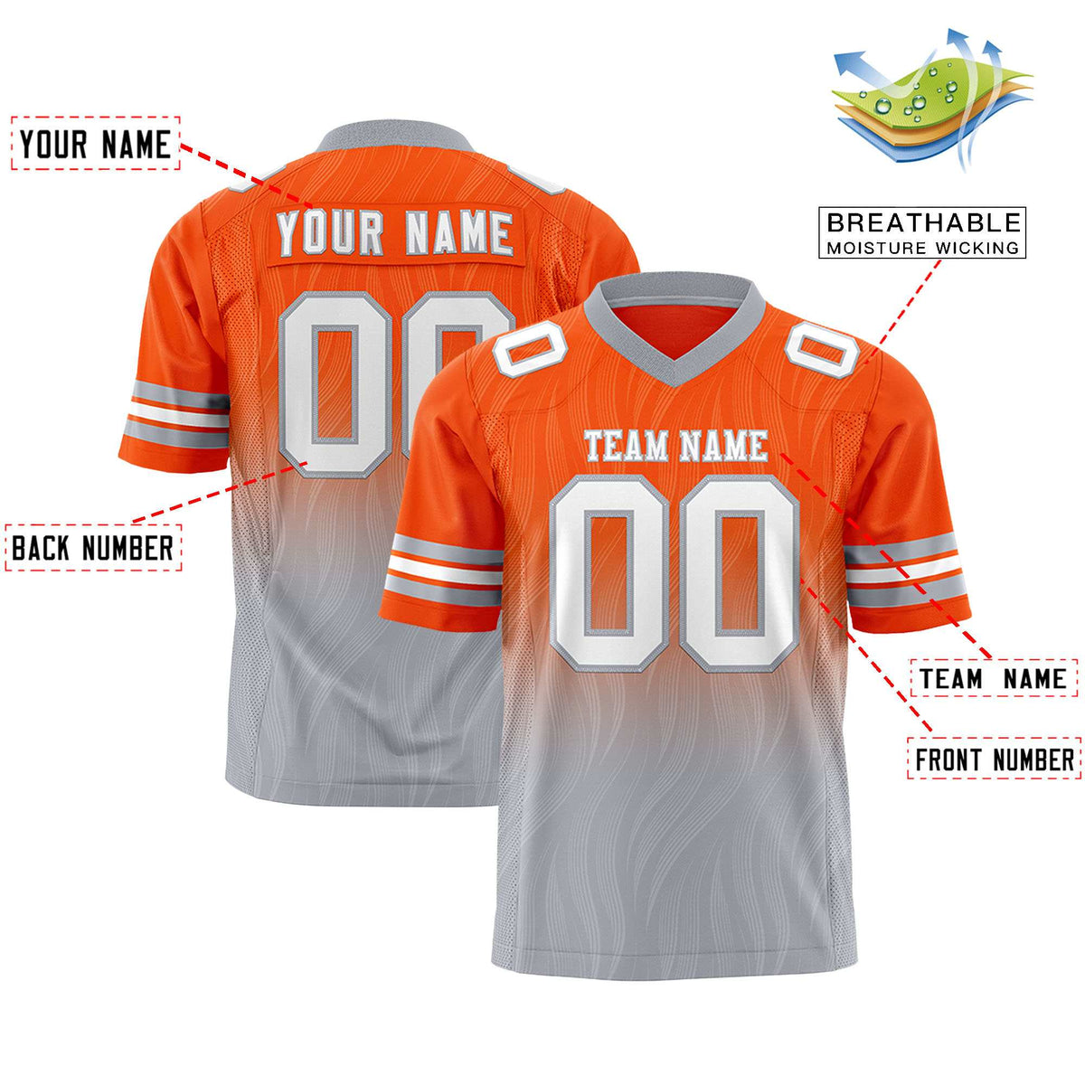 Custom Orange and Gray Gradient Fashion Outdoor Authentic Football Jersey