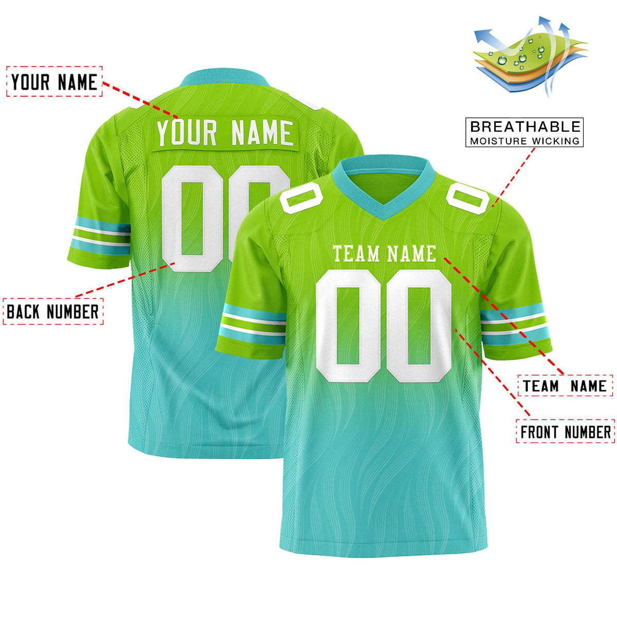 Custom Neon Green and Bright Green Gradient Fashion Outdoor Authentic Football Jersey