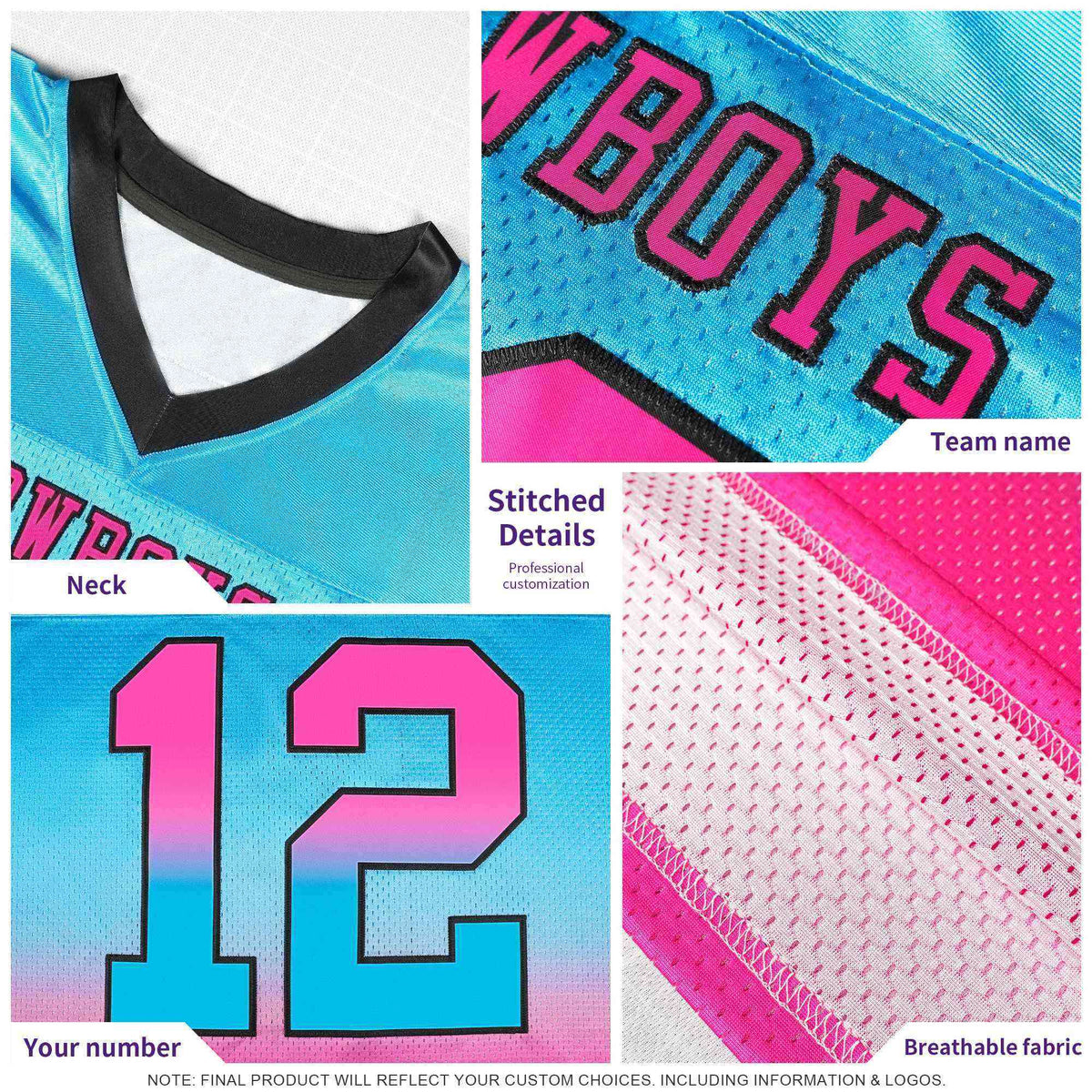 Custom Royal and Pink Gradient Fashion Outdoor Authentic Football Jersey