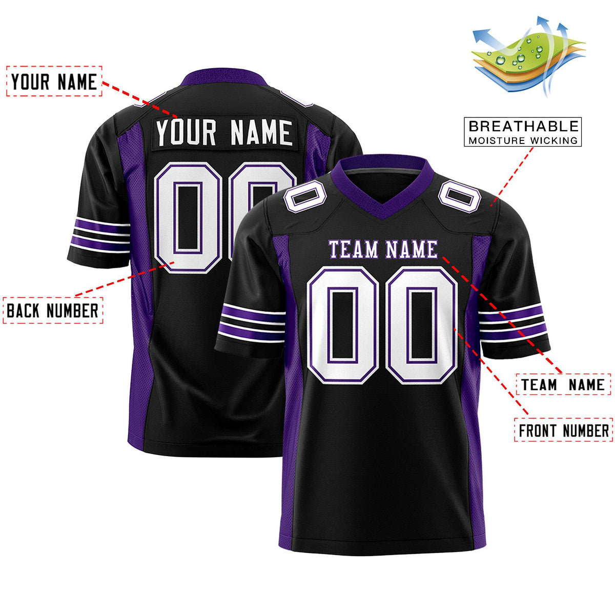 Custom Black Purple Personalized Insert Color Design Authentic Football Jersey