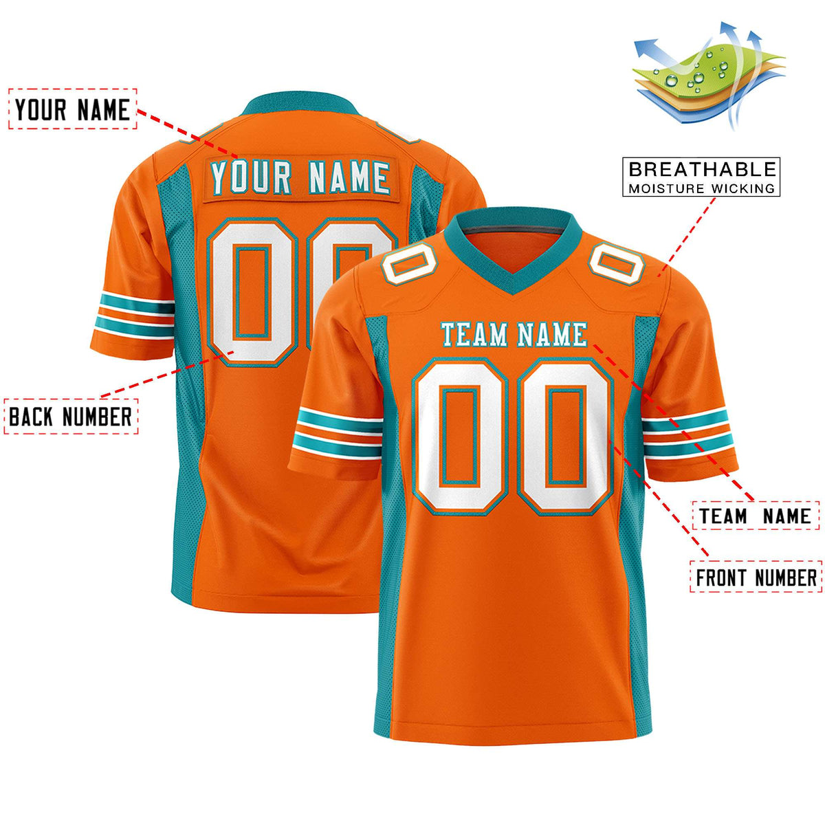 Custom Orange Aqua Personalized Insert Color Design Authentic Football Jersey