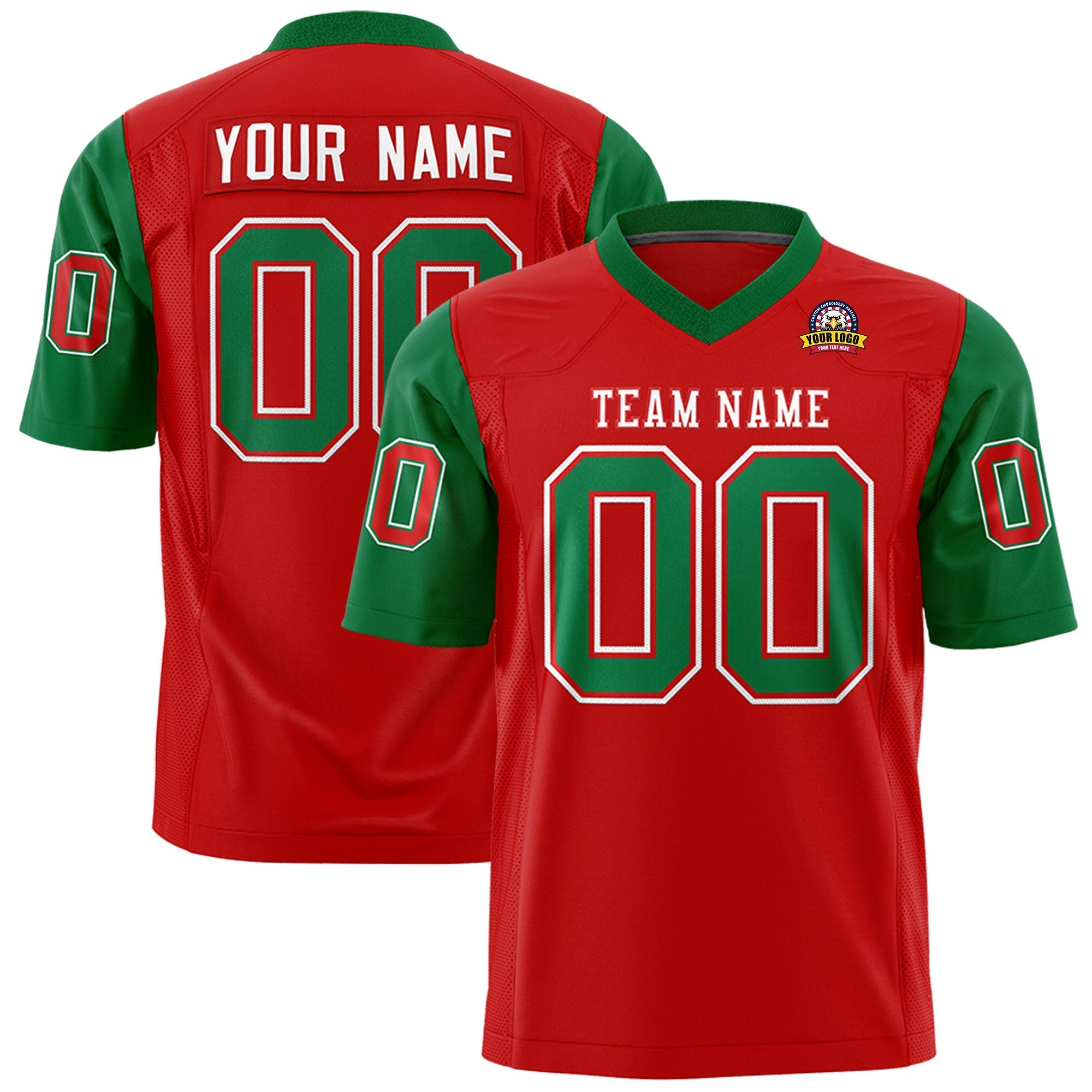 Custom Red Kelly Green Personalized Raglan Sleeves Design Authentic Football Jersey