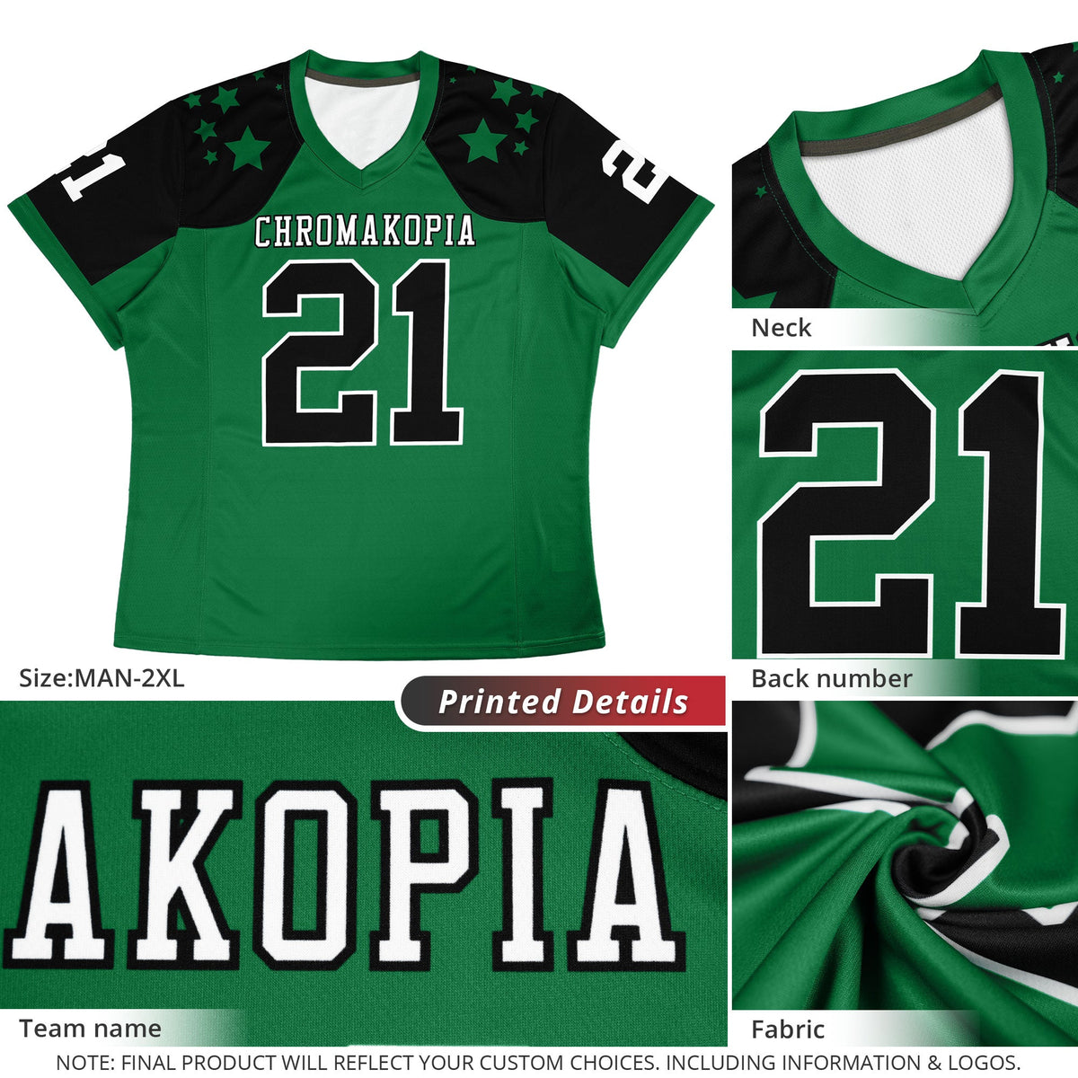 Custom Kelly Green Black Personalized Shoulder Star Pattern Authentic Football Jersey