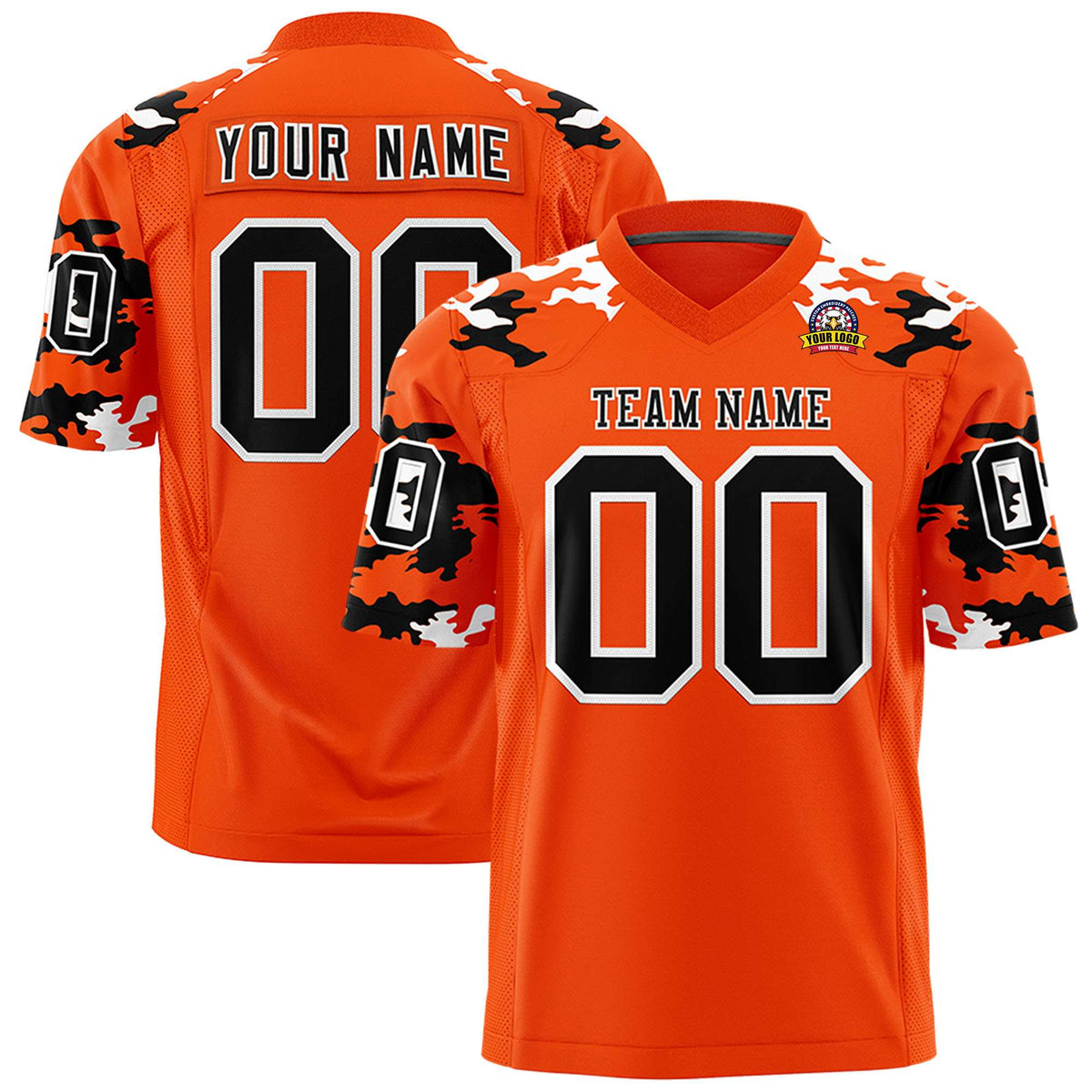 Custom Orange Black-White Personalized Camo Authentic Football Jersey