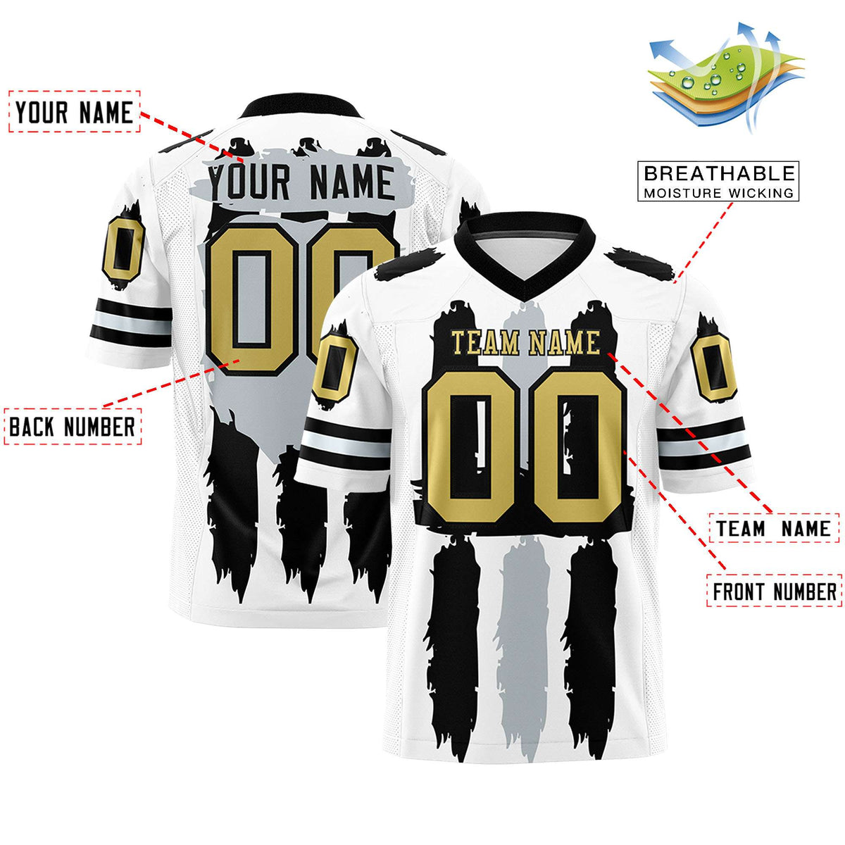 Custom White Black and Silver Graffiti Pattern Practice American Football Jerseys