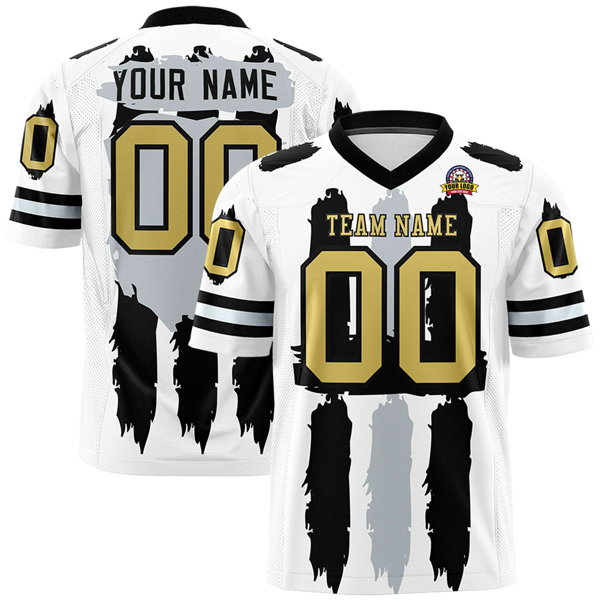 Custom White Black and Silver Graffiti Pattern Practice American Football Jerseys