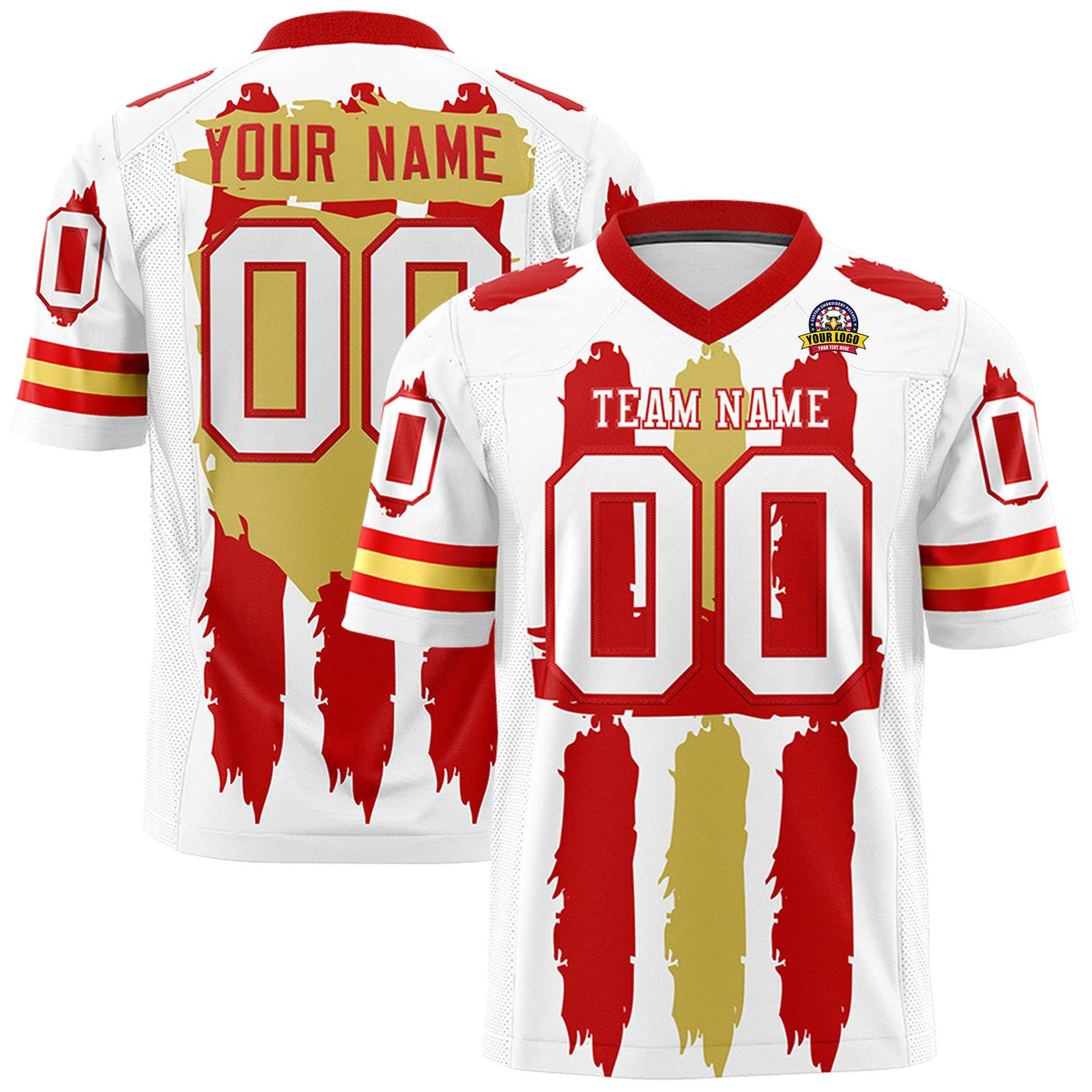 Custom White Red and Old Gold Graffiti Pattern Practice American Football Jerseys