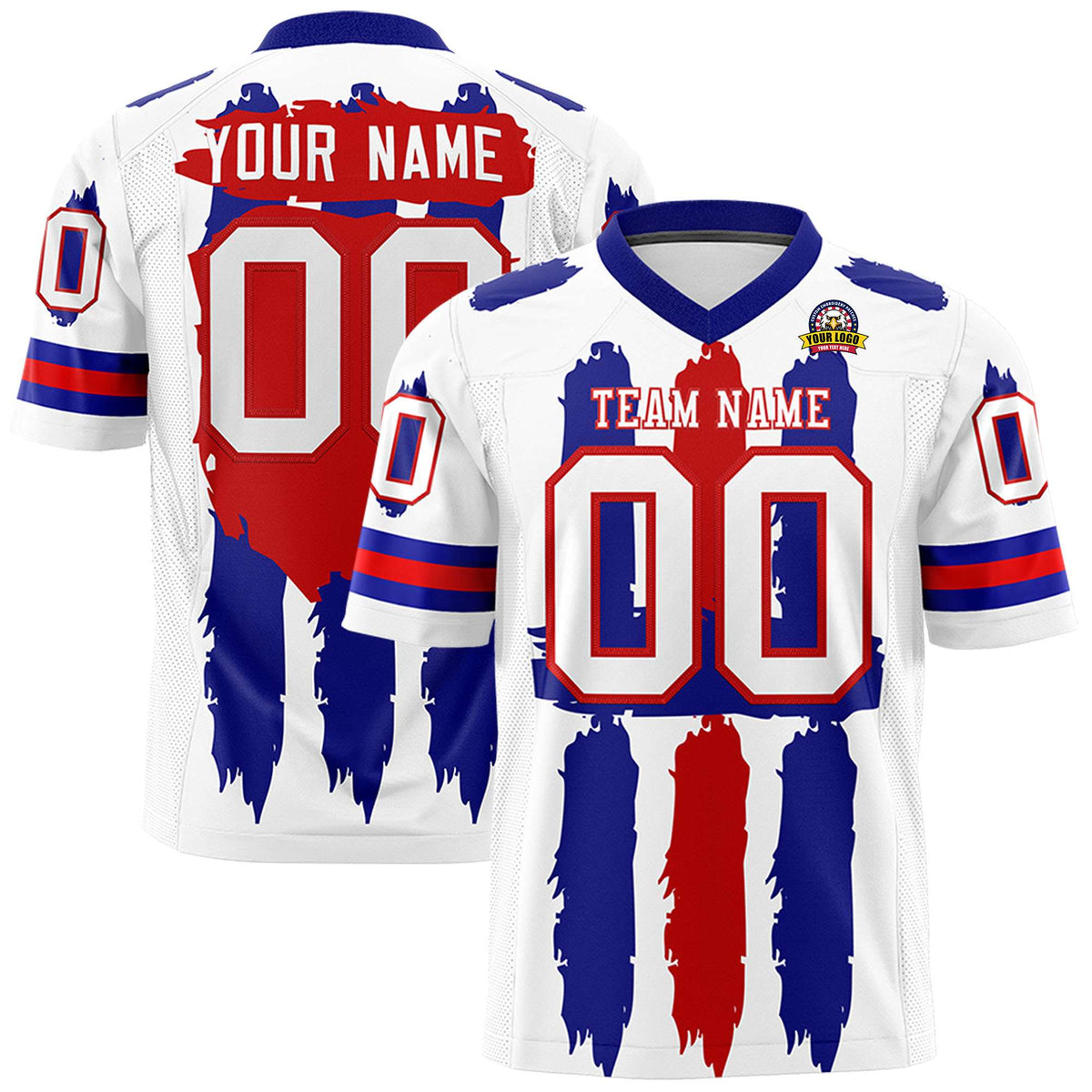 Custom White Royal and Red Graffiti Pattern Practice American Football Jerseys