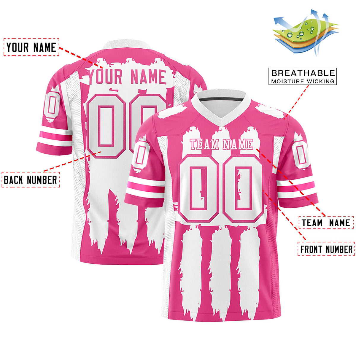 Custom Pink White and  Graffiti Pattern Practice American Football Jerseys