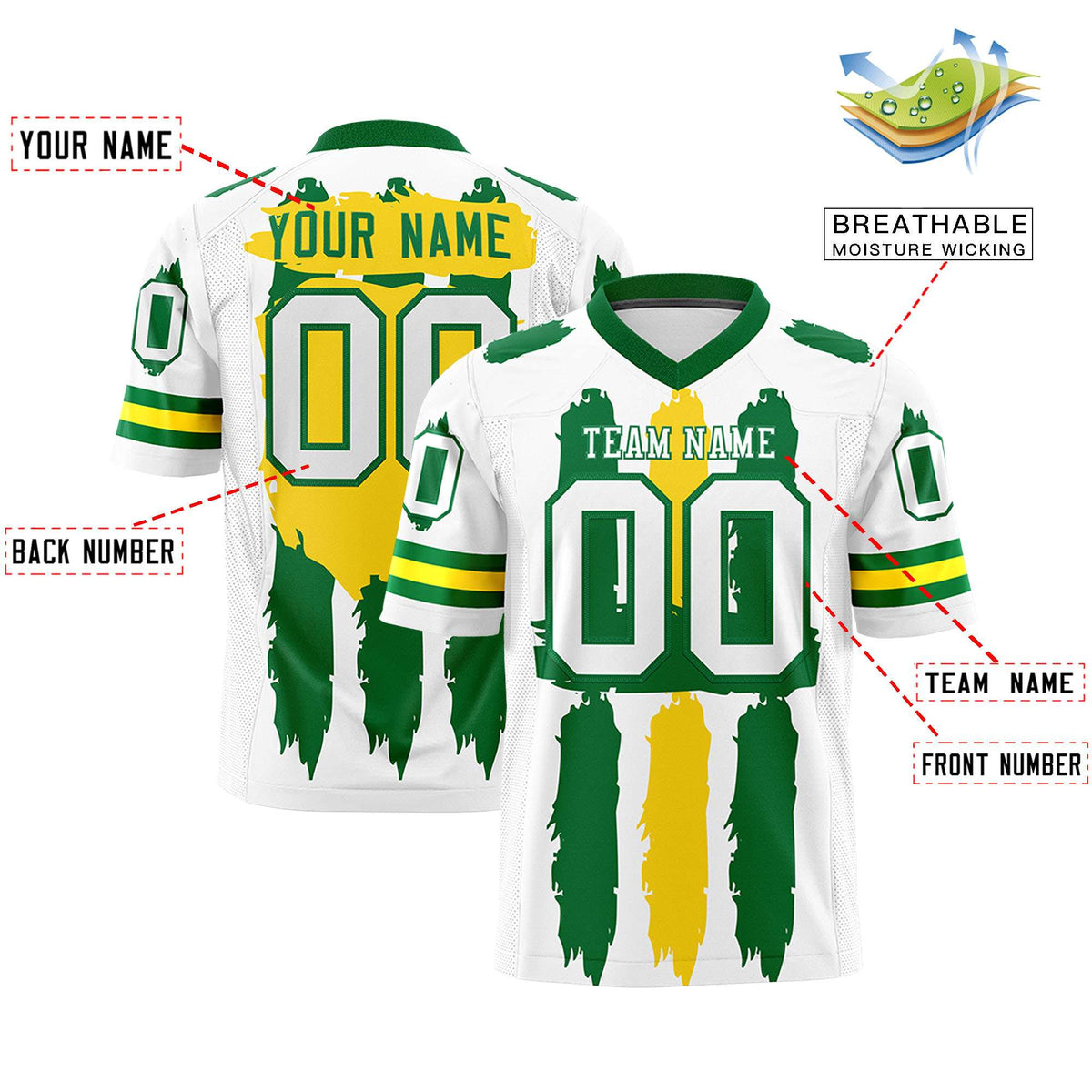 Custom White Kelly Green and Gold Graffiti Pattern Practice American Football Jerseys