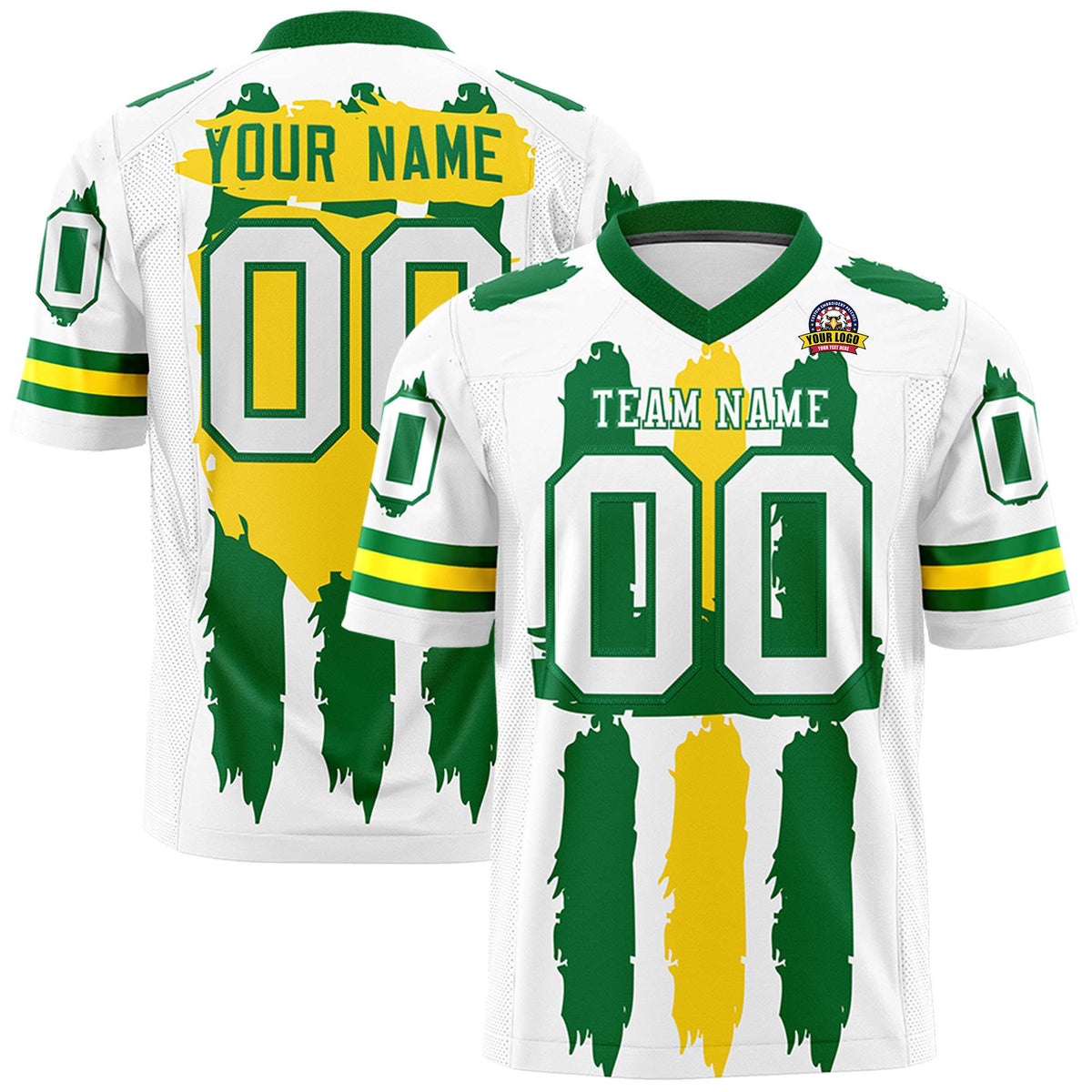 Custom White Kelly Green and Gold Graffiti Pattern Practice American Football Jerseys