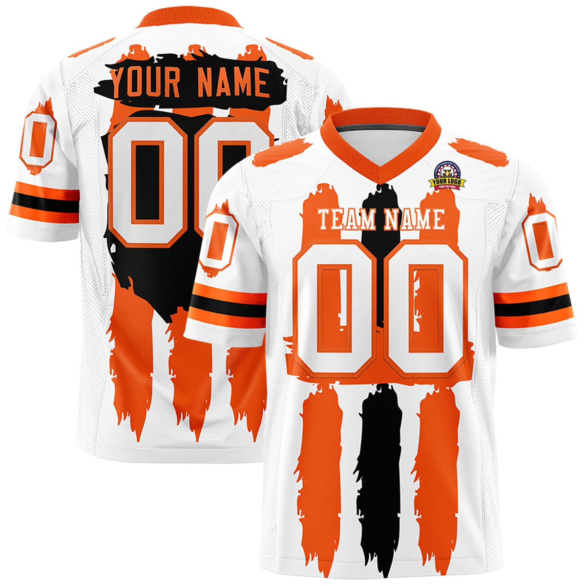 Custom White Orange and Black Graffiti Pattern Practice American Football Jerseys