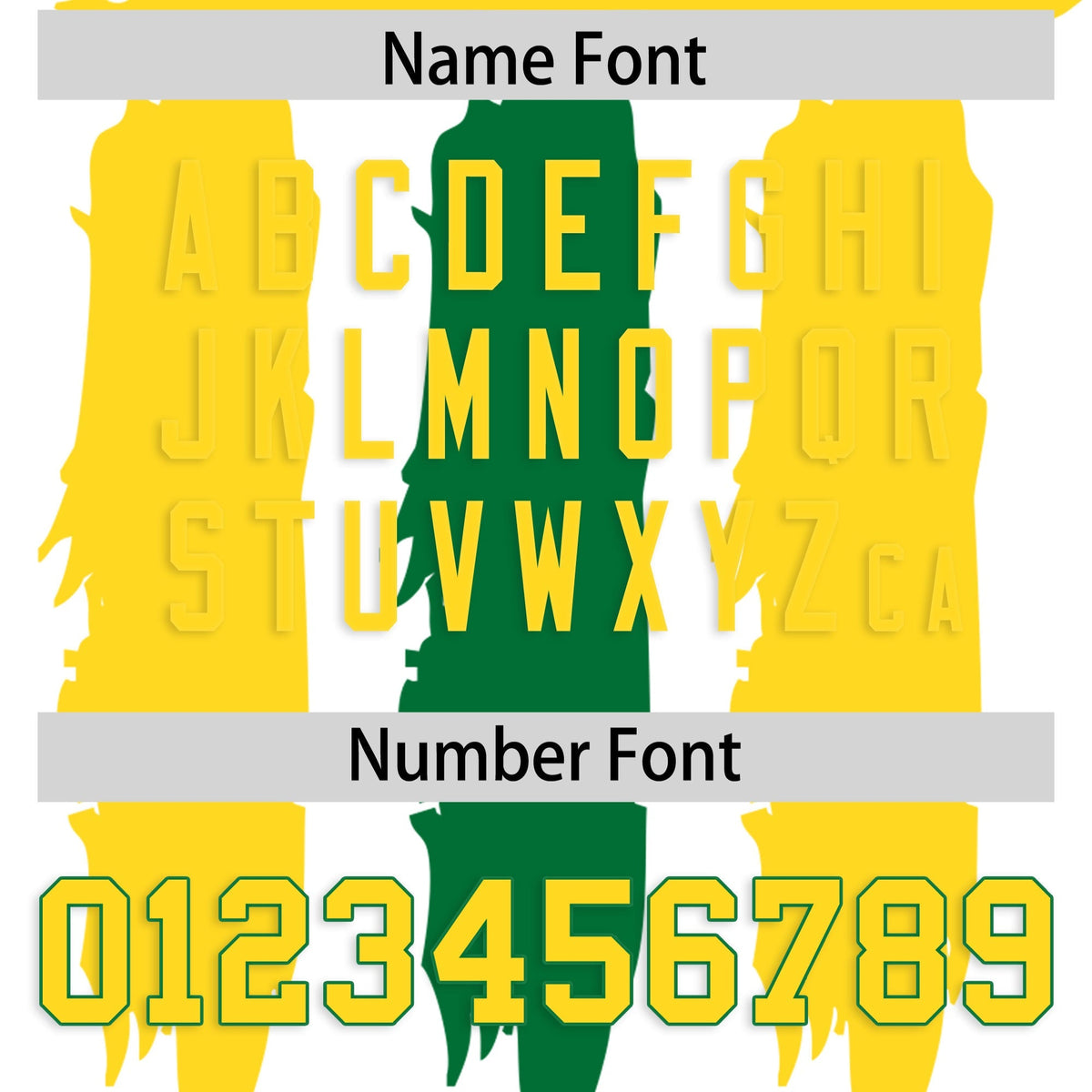 Custom White Gold and Kelly Green Graffiti Pattern Practice American Football Jerseys