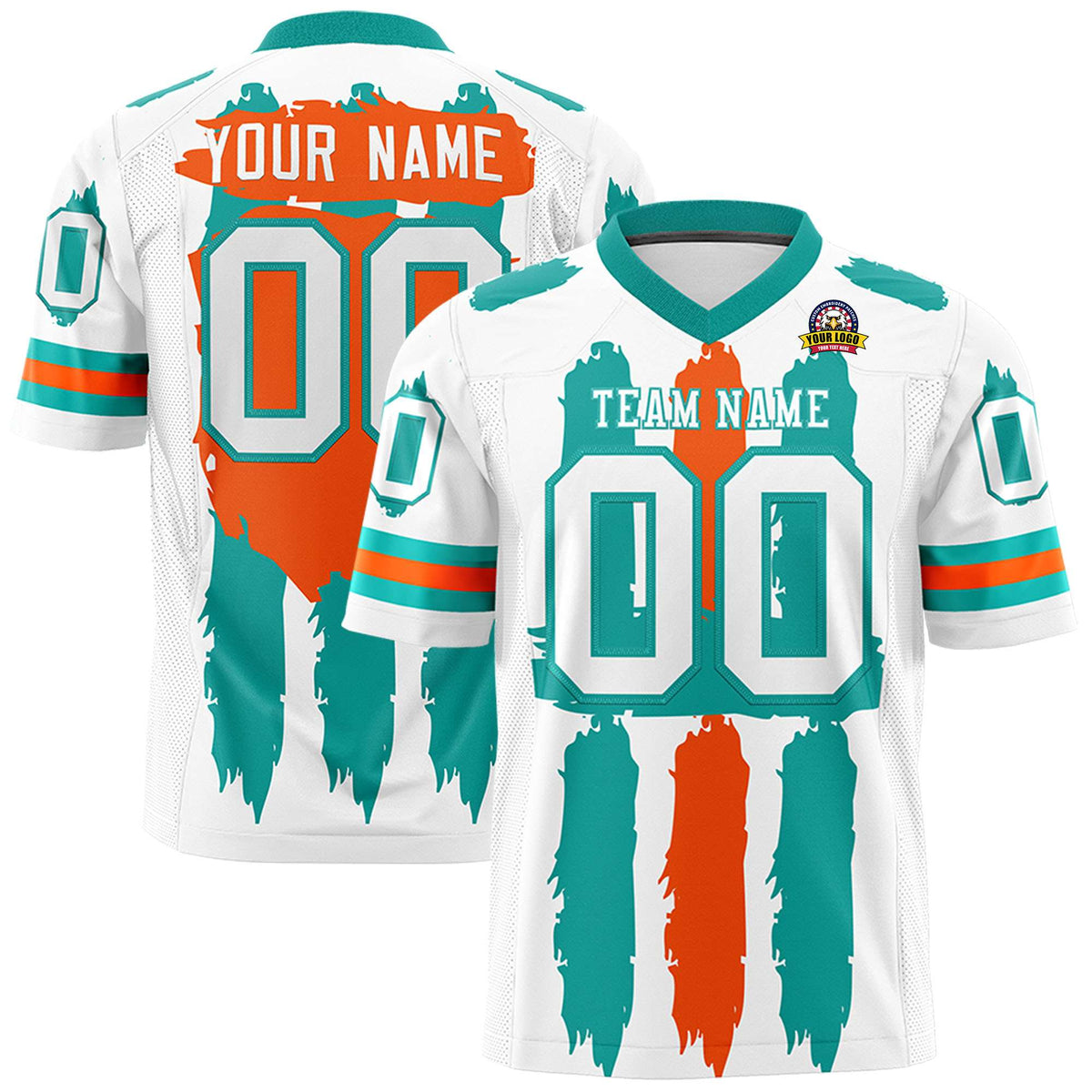 Custom White Aqua and Orange Graffiti Pattern Practice American Football Jerseys
