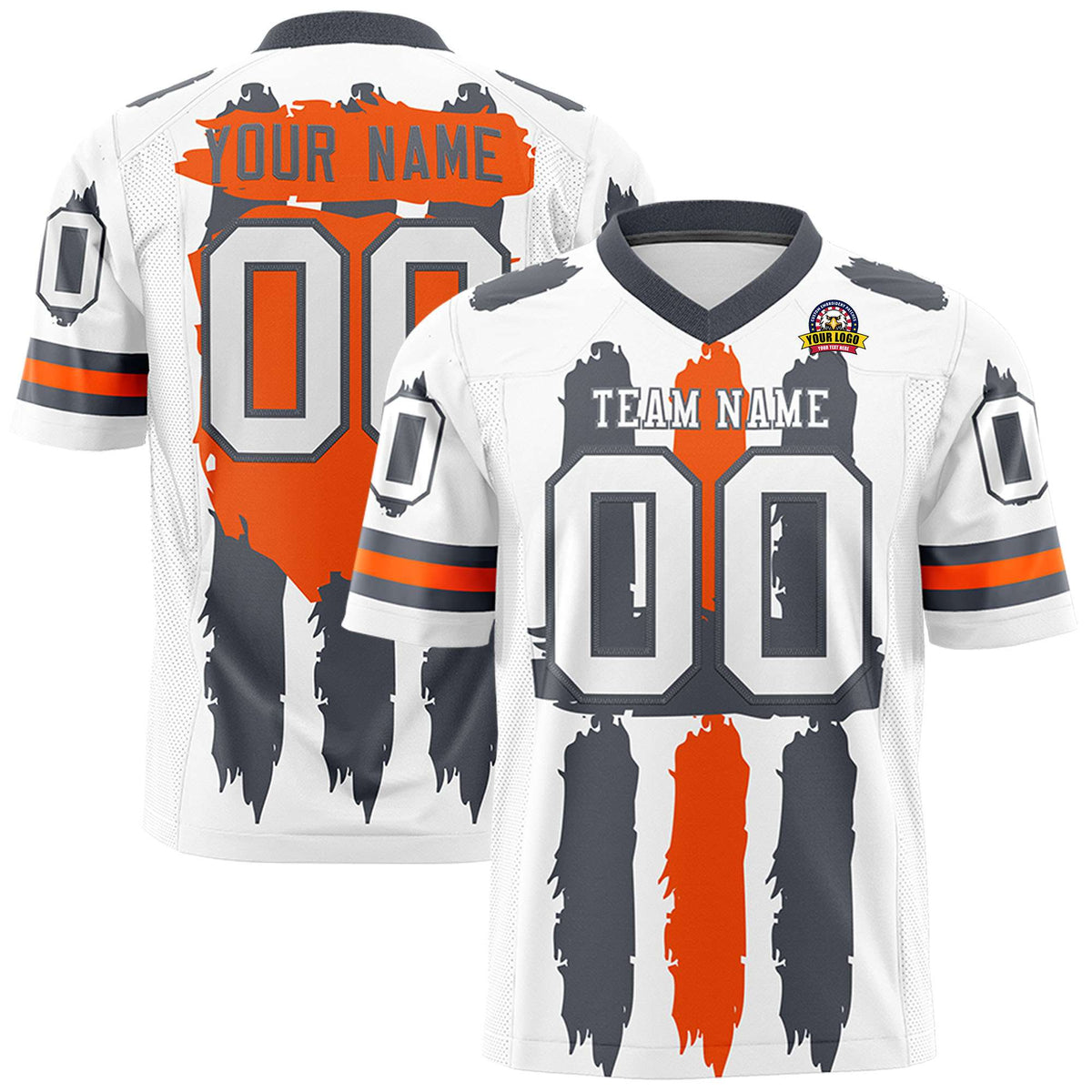 Custom White Dark Gray and Orange Graffiti Pattern Practice American Football Jerseys
