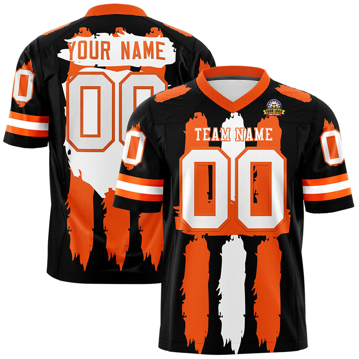 Custom Black Orange and White Graffiti Pattern Practice American Football Jerseys