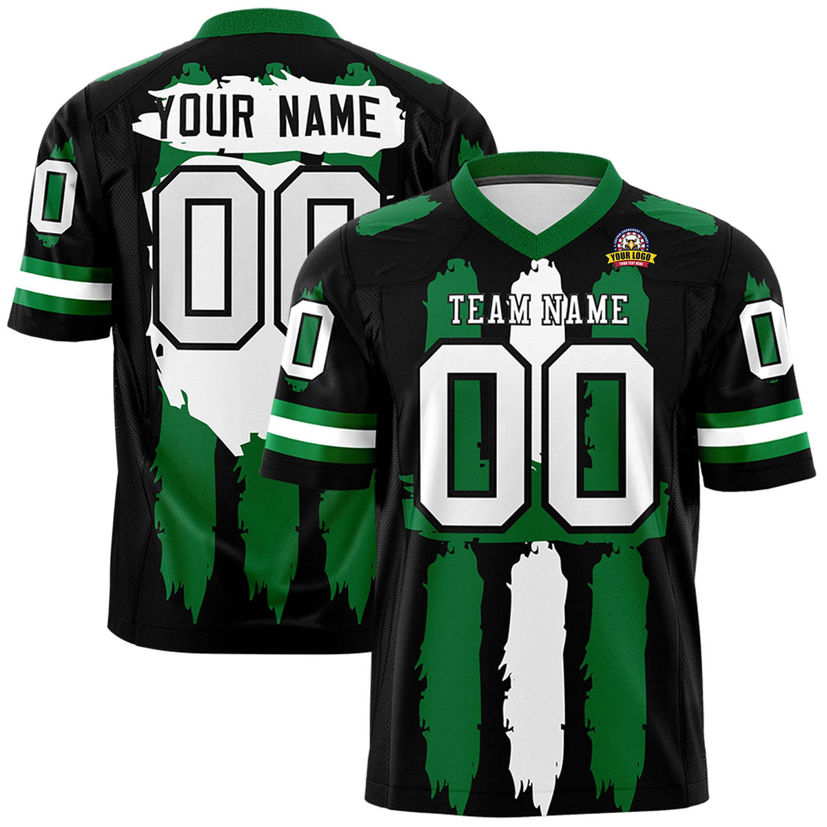 Custom Black Kelly Green and White Graffiti Pattern Practice American Football Jerseys