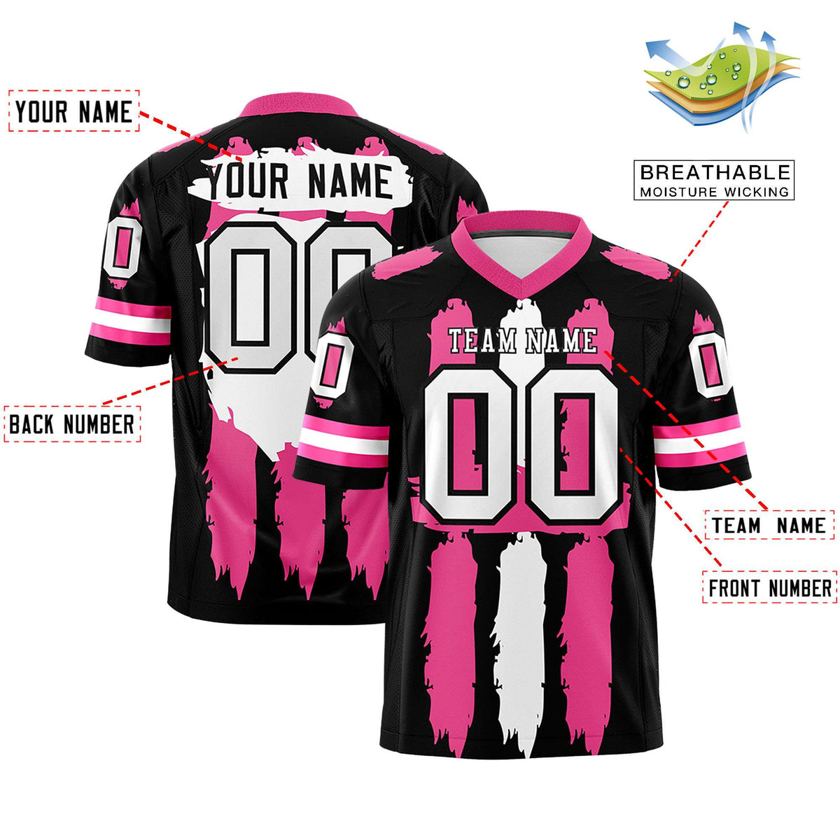 Custom Black Pink and White Graffiti Pattern Practice American Football Jerseys