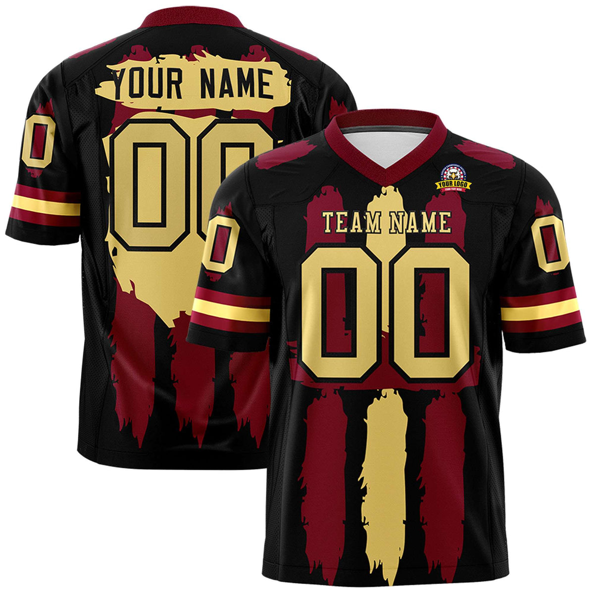 Custom Black Crimson and Khaki Graffiti Pattern Practice American Football Jerseys