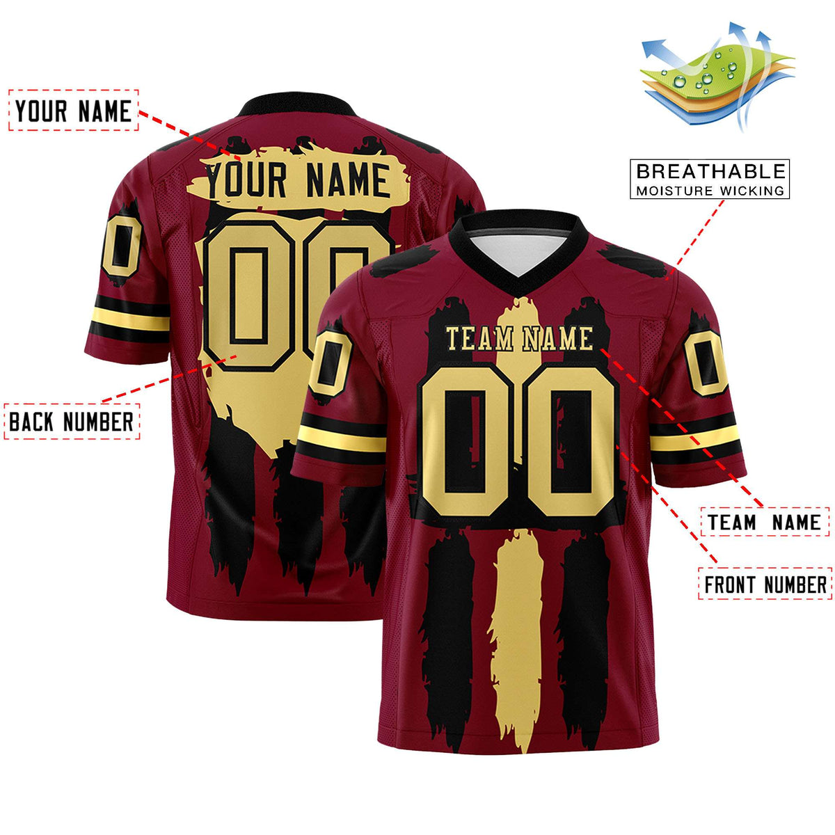 Custom Crimson Black and Khaki Graffiti Pattern Practice American Football Jerseys