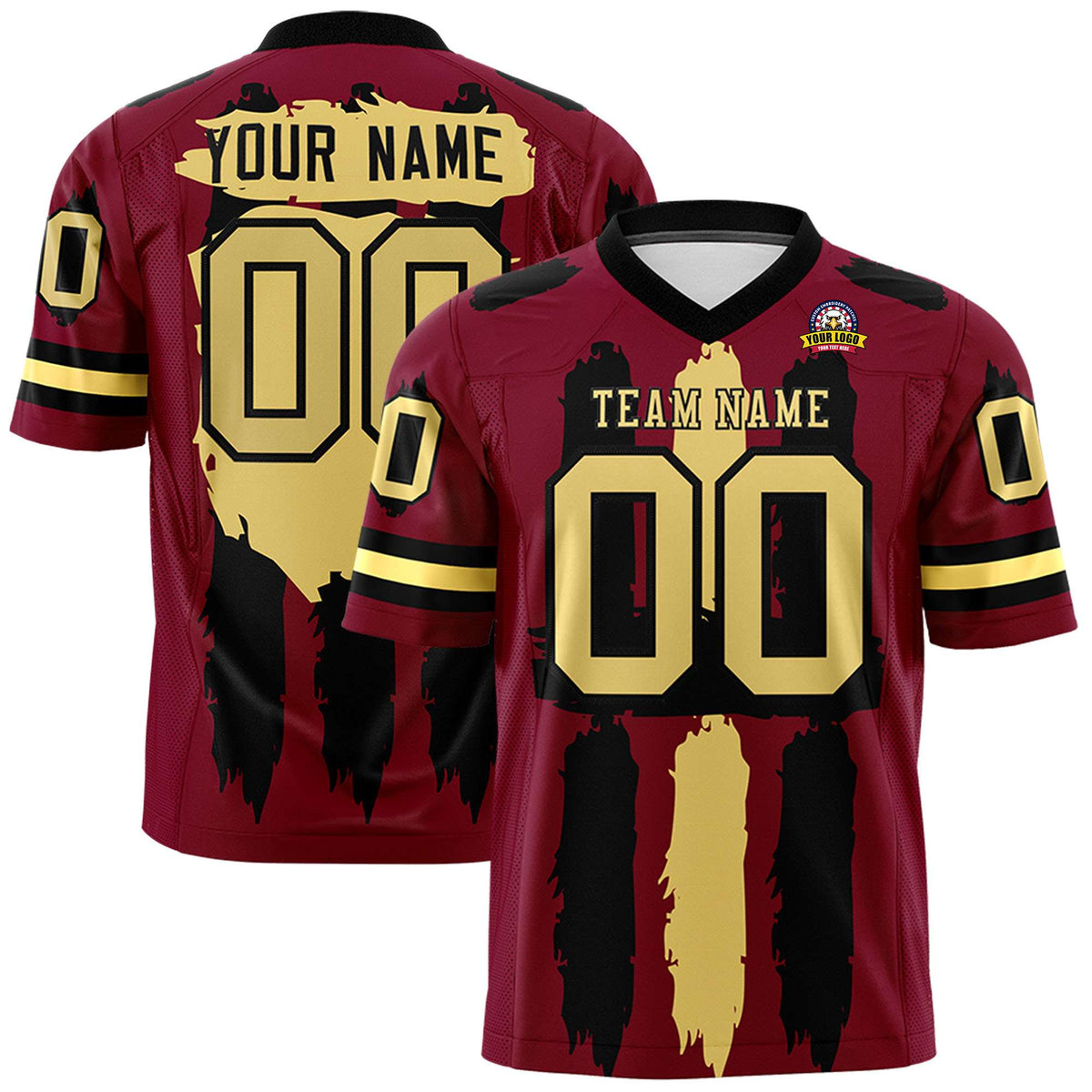 Custom Crimson Black and Khaki Graffiti Pattern Practice American Football Jerseys