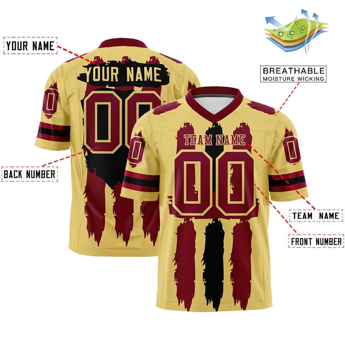 Custom Khaki Crimson and Black Graffiti Pattern Practice American Football Jerseys