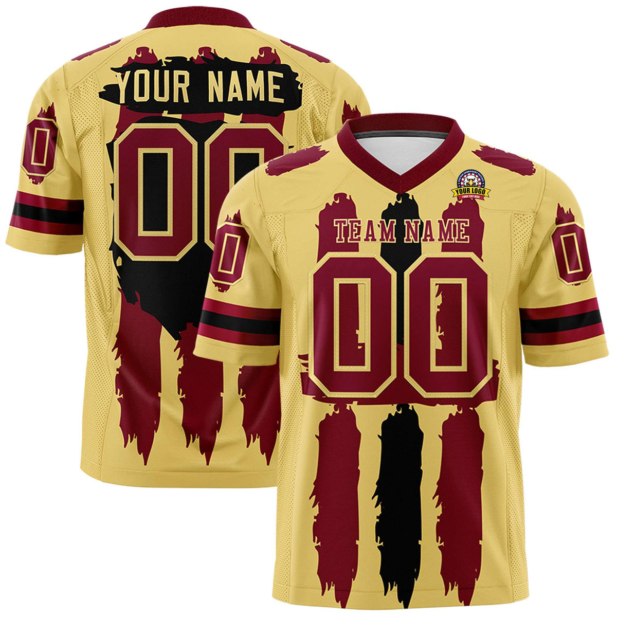 Custom Khaki Crimson and Black Graffiti Pattern Practice American Football Jerseys