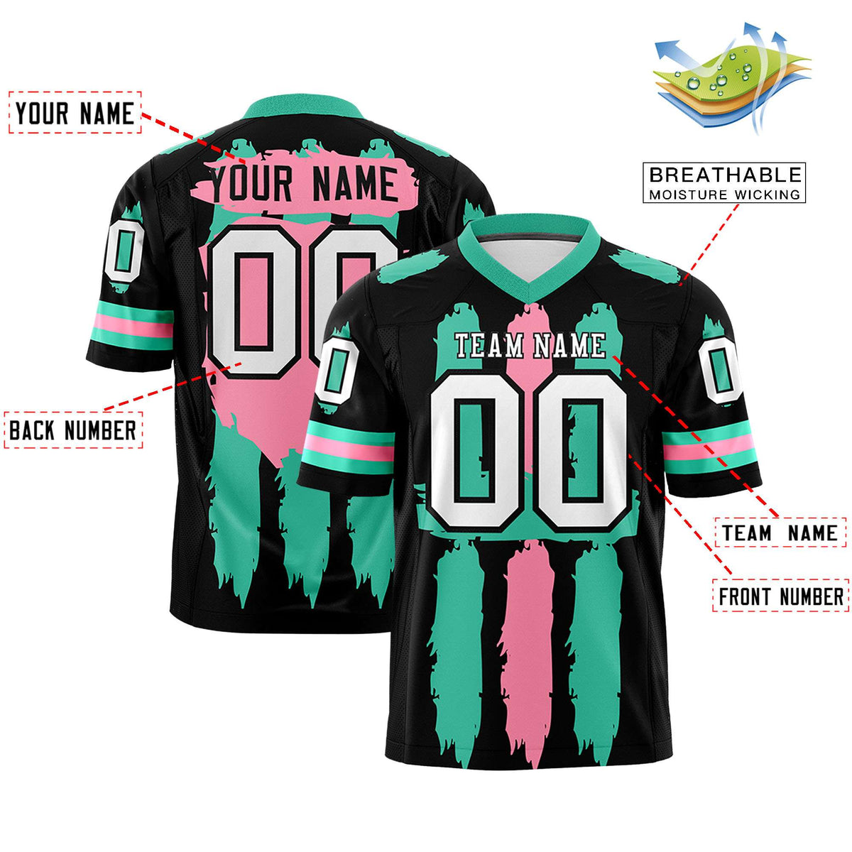 Custom Black Bright Green and Light Pink Graffiti Pattern Practice American Football Jerseys