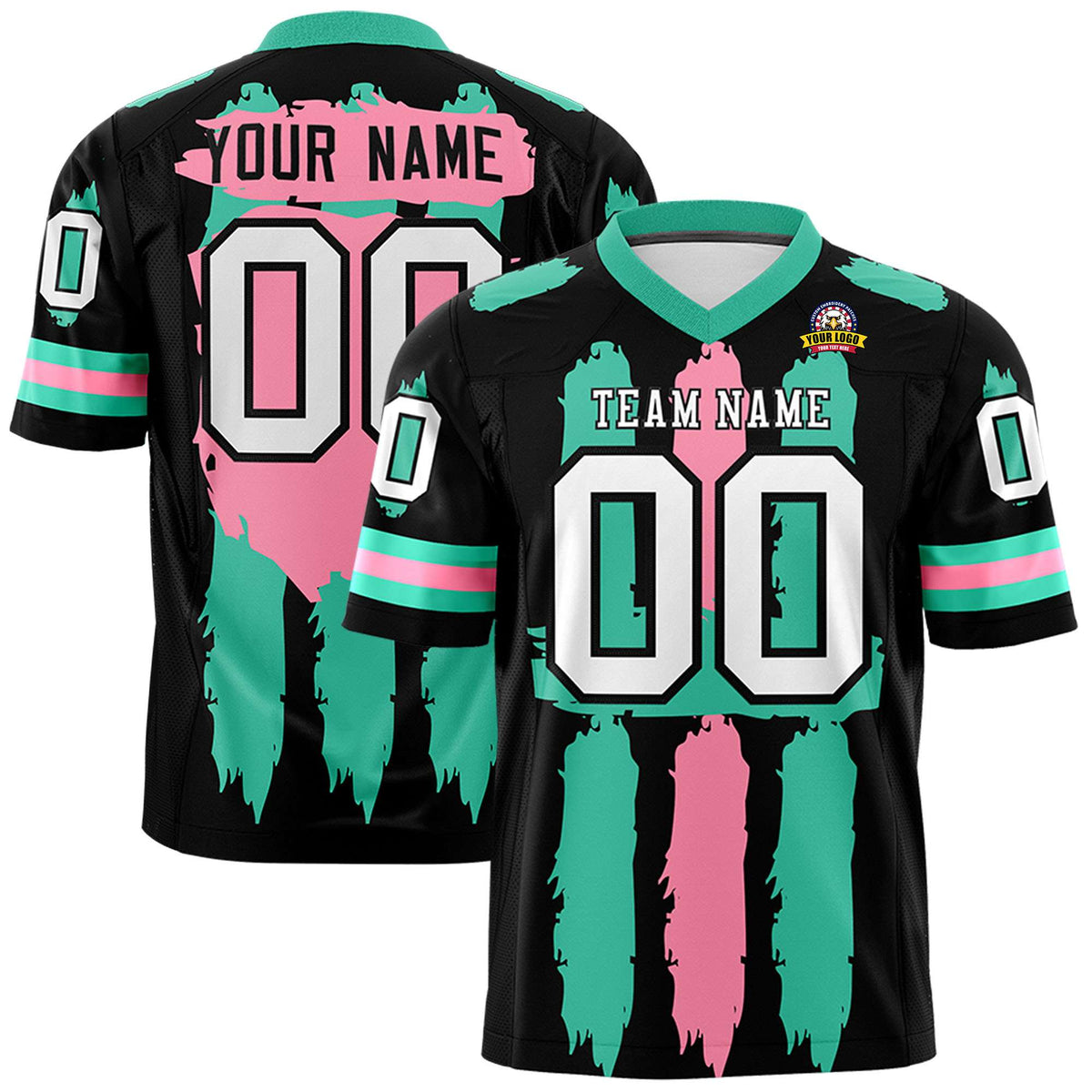 Custom Black Bright Green and Light Pink Graffiti Pattern Practice American Football Jerseys
