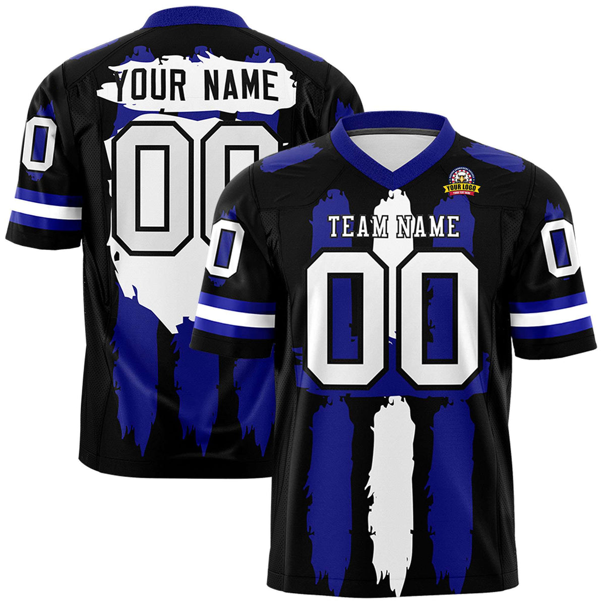 Custom Black Royal and White Graffiti Pattern Practice American Football Jerseys