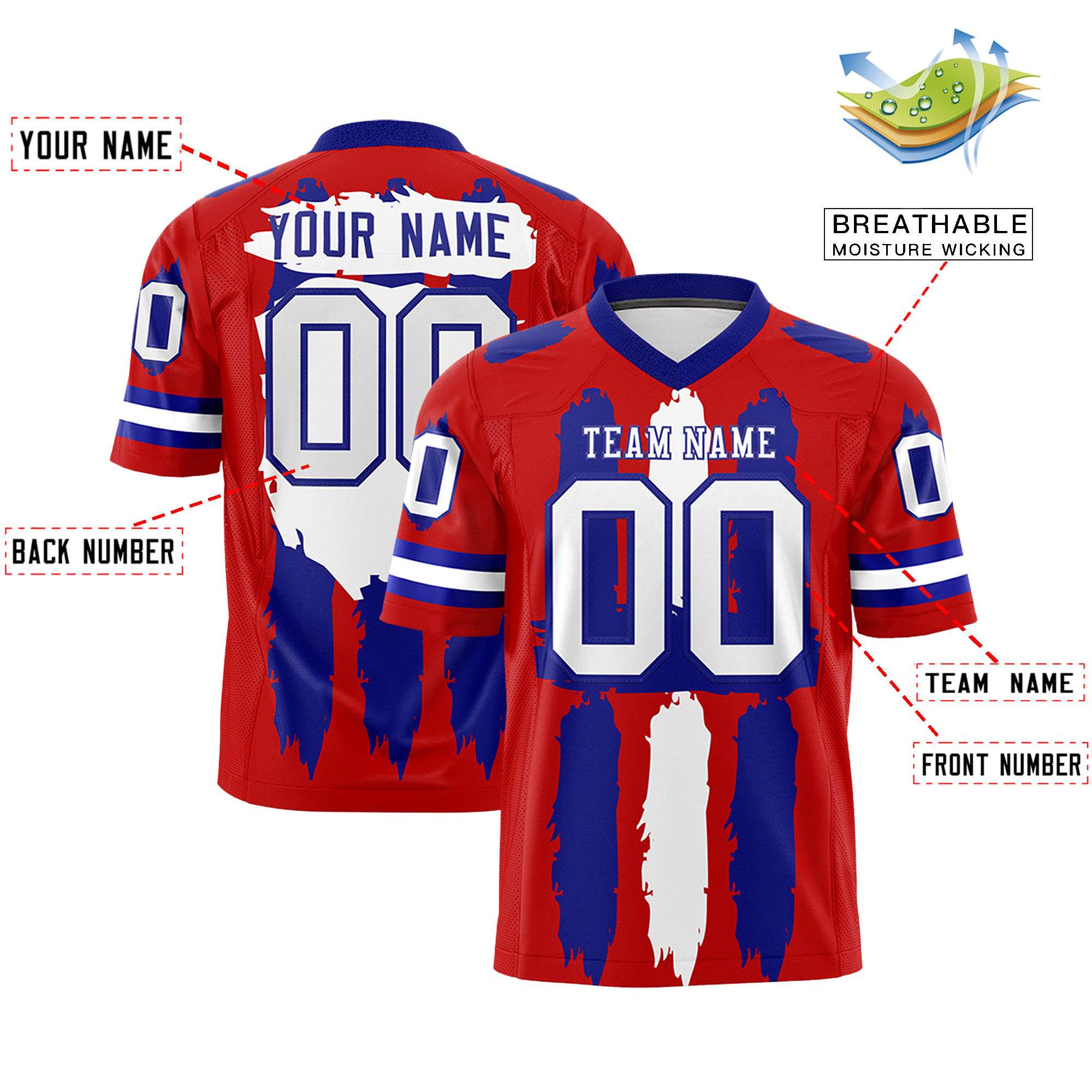 Custom Red Royal and White Graffiti Pattern Practice American Football Jerseys