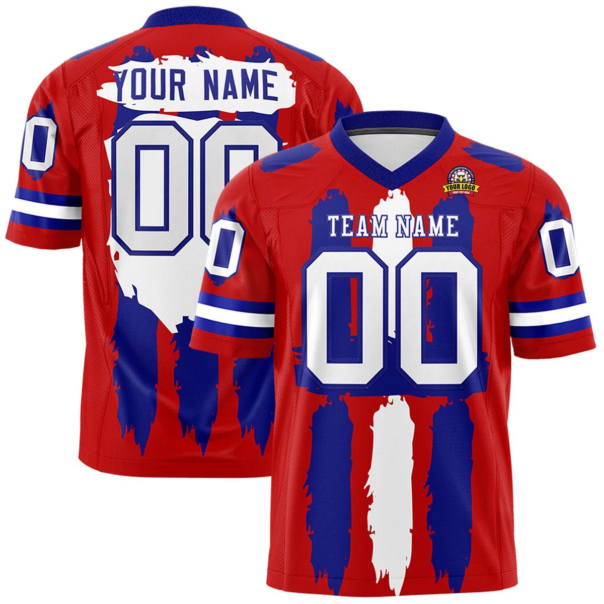 Custom Red Royal and White Graffiti Pattern Practice American Football Jerseys