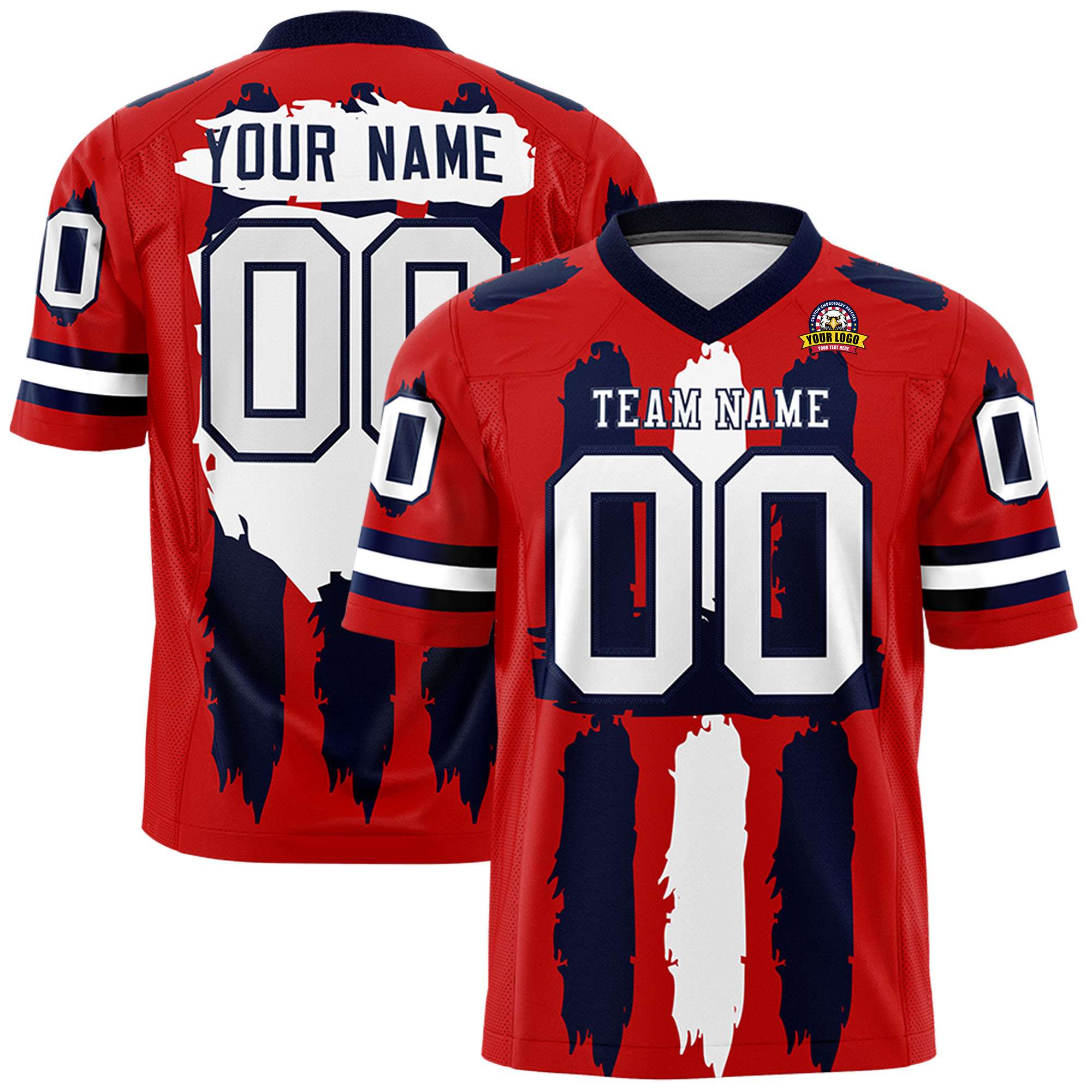 Custom Red Navy and White Graffiti Pattern Practice American Football Jerseys