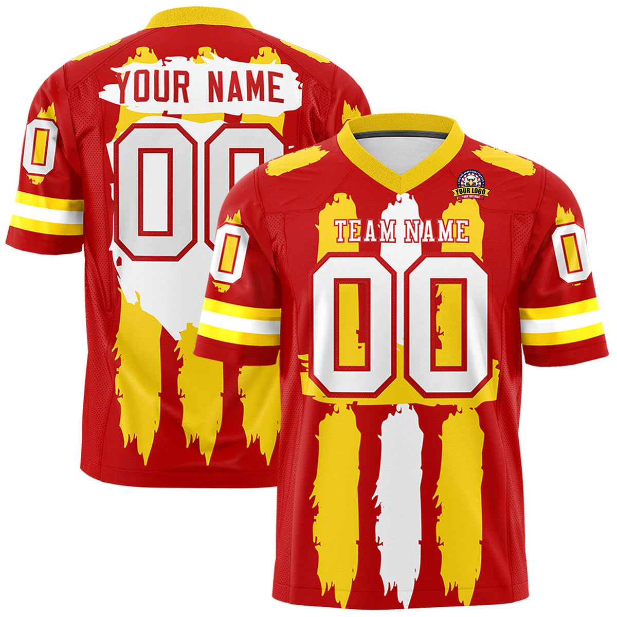 Custom Red Gold and White Graffiti Pattern Practice American Football Jerseys