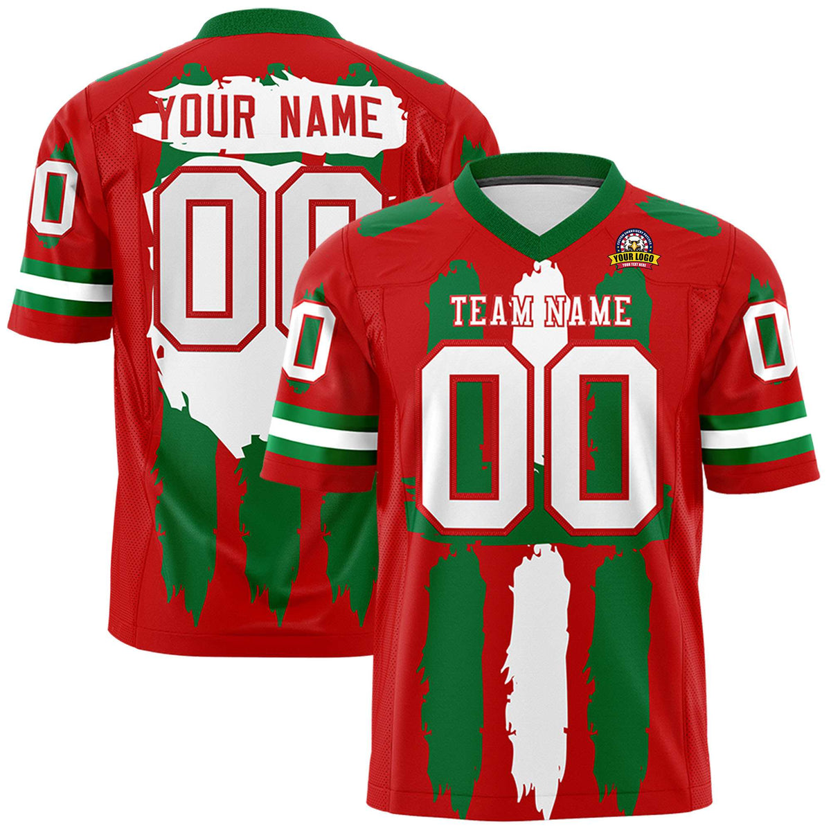 Custom Red Kelly Green and White Graffiti Pattern Practice American Football Jerseys