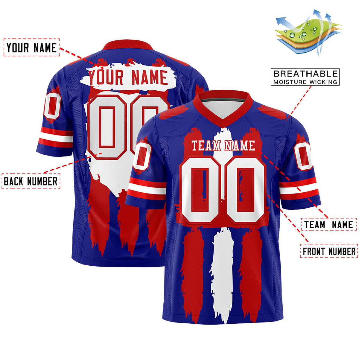 Custom Royal Red and White Graffiti Pattern Practice American Football Jerseys